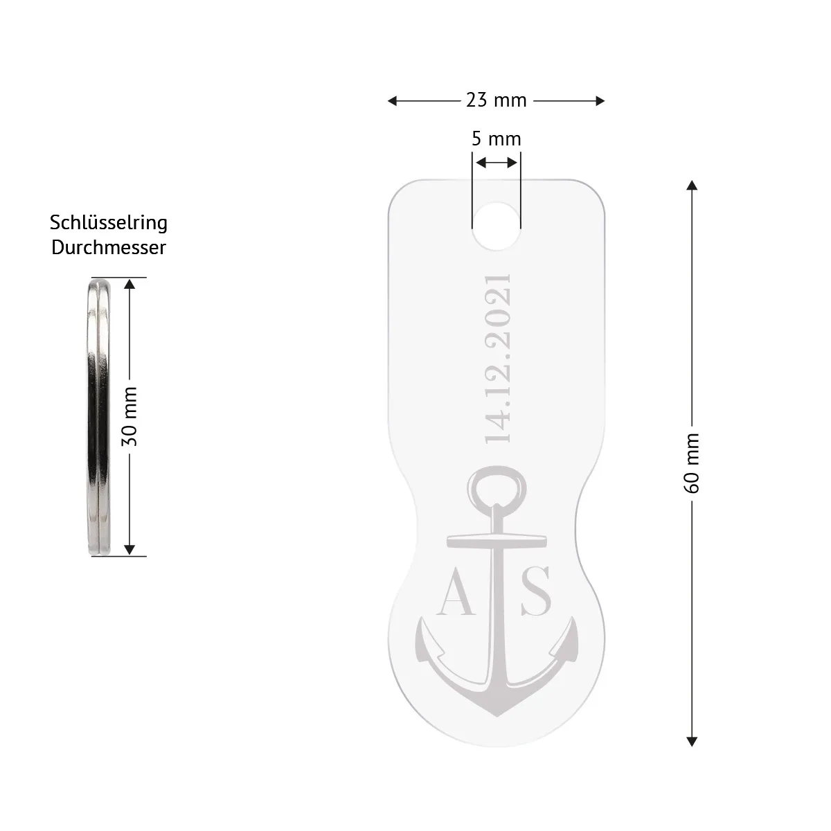 Personalisierter Acrylglas Einkaufswagenlöser Schlüsselanhänger - Anker