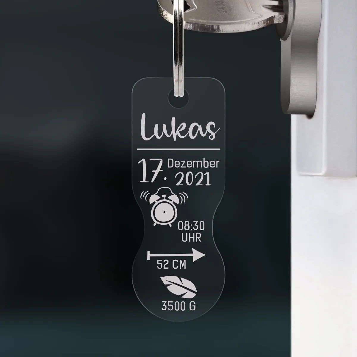 Personalisierter Acrylglas Einkaufswagenlöser Schlüsselanhänger - Icon Geburtsdaten