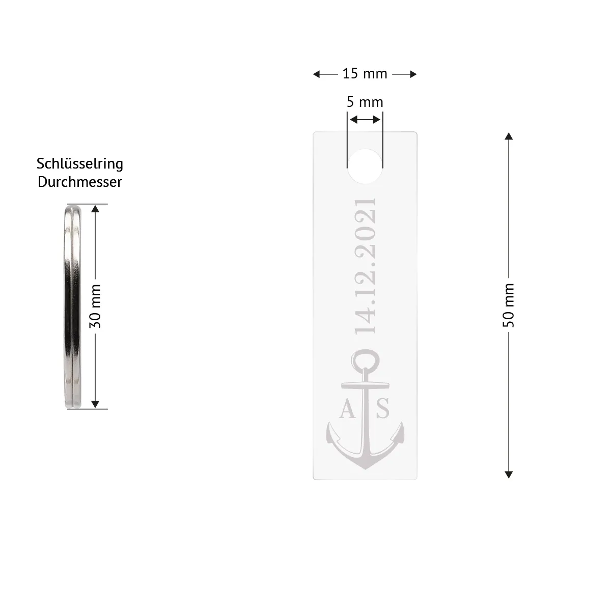 Personalisierter Acrylglas Rechteck Schlüsselanhänger - Anker