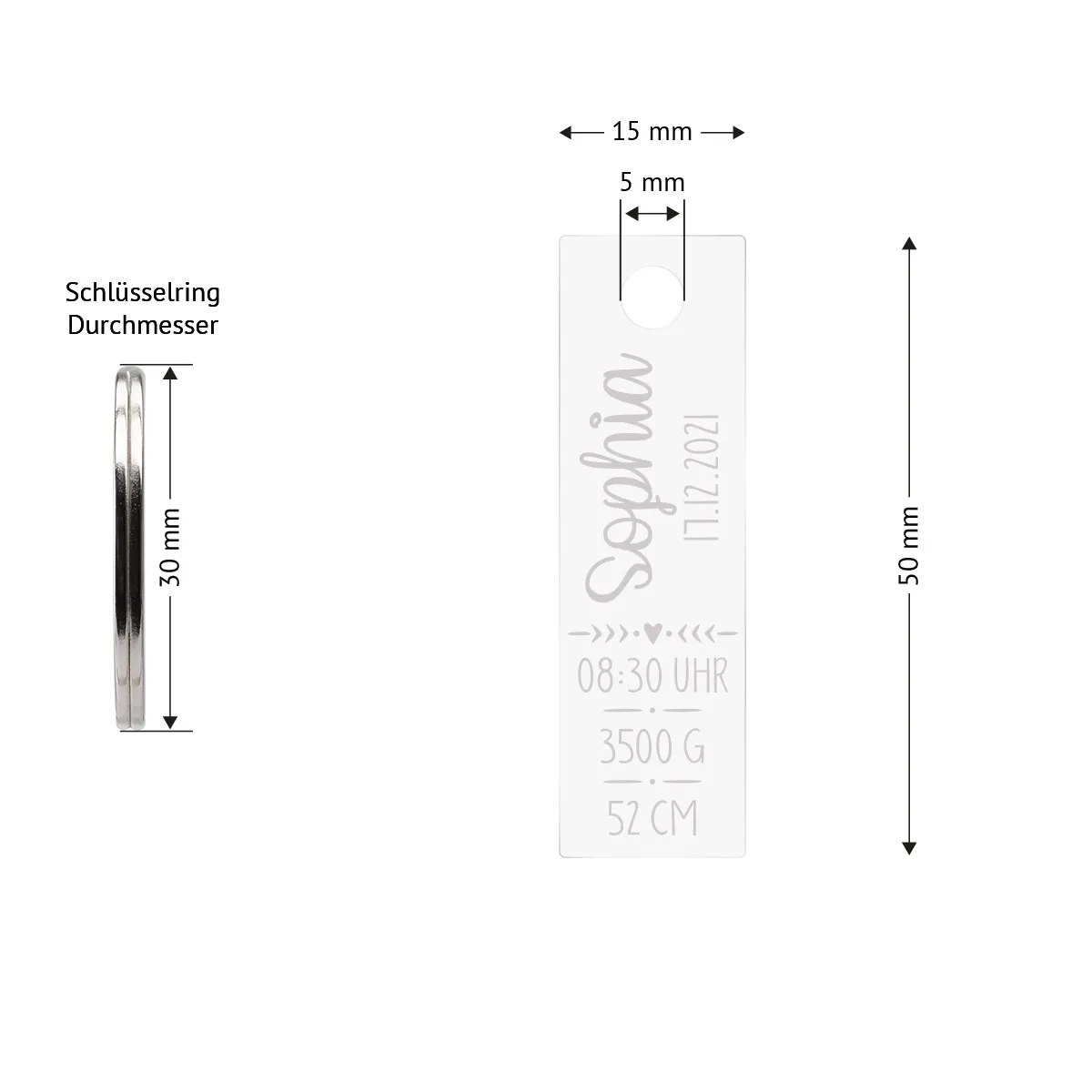 Personalisierter Acrylglas Rechteck Schlüsselanhänger - Text Geburtsdaten