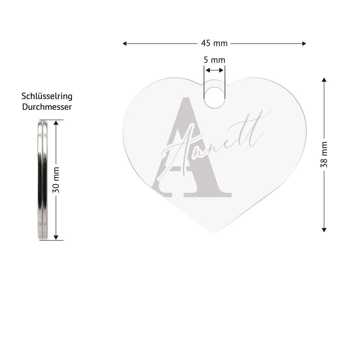 Personalisierter Acrylglas Schlüsselanhänger als Herz - Elegante Initialen
