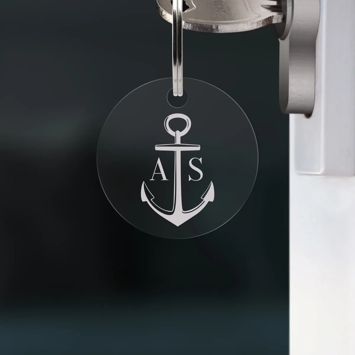 Personalisierter Acrylglas Schlüsselanhänger als Kreis - Anker