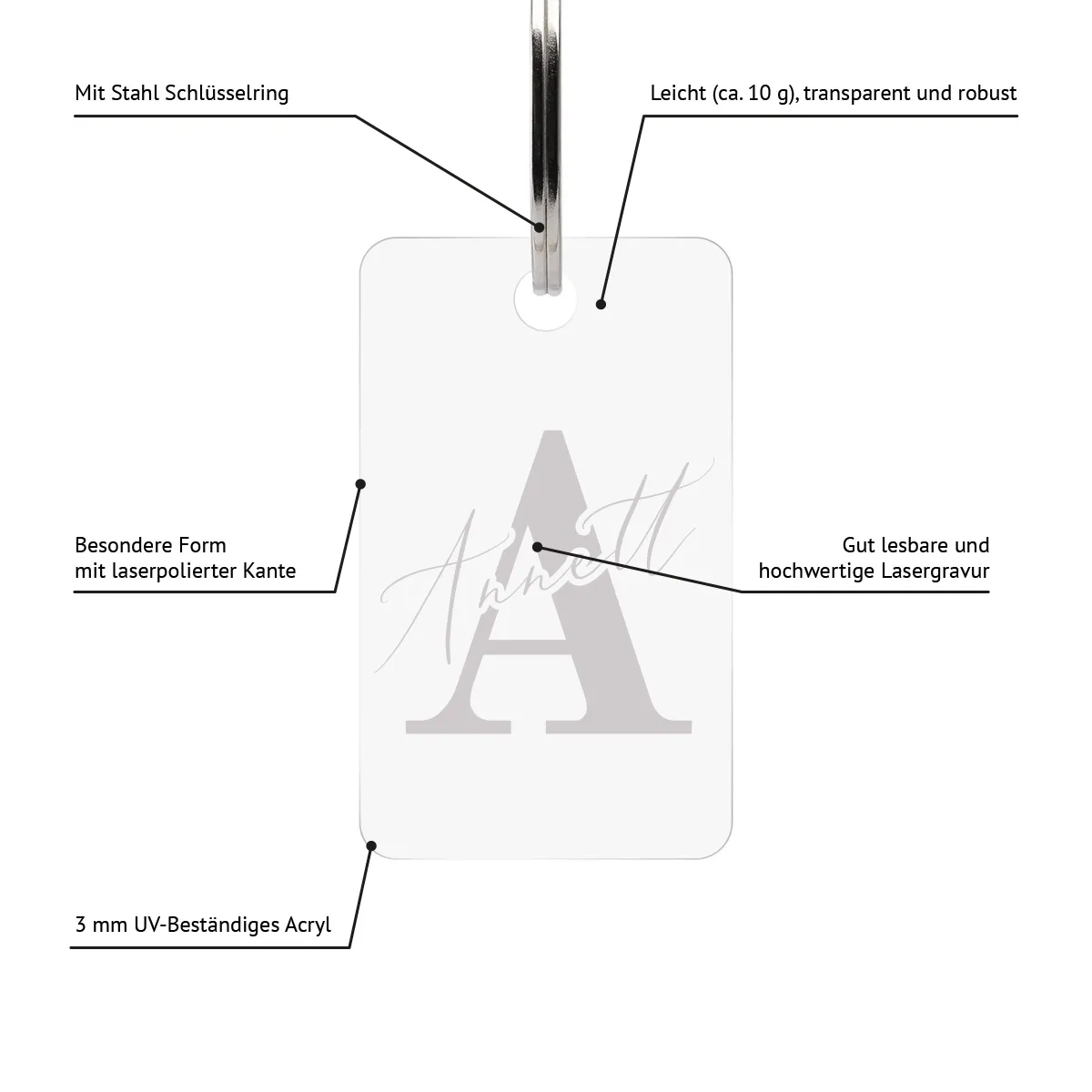 Personalisierter Acrylglas Schlüsselanhänger als Rechteck - Elegante Initialen