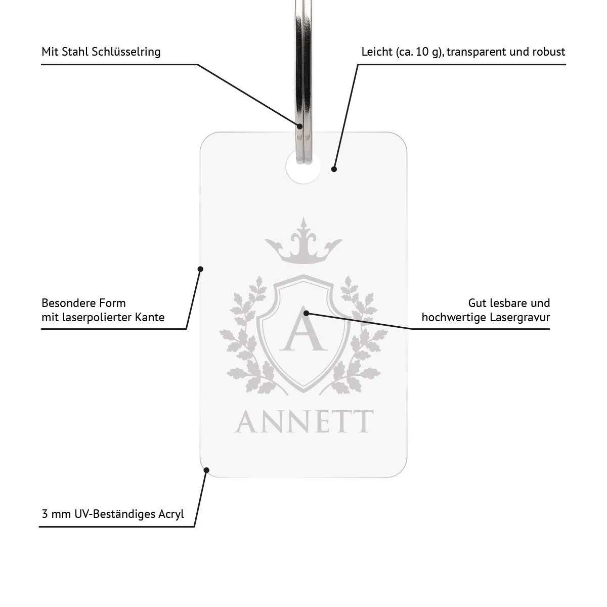 Personalisierter Acrylglas Schlüsselanhänger als Rechteck - Königswappen