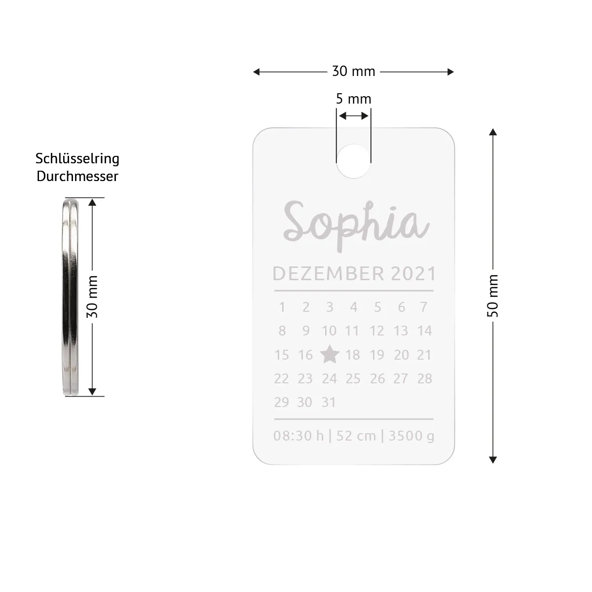 Personalisierter Acrylglas Schlüsselanhänger als Rechteck - Kind Kalender