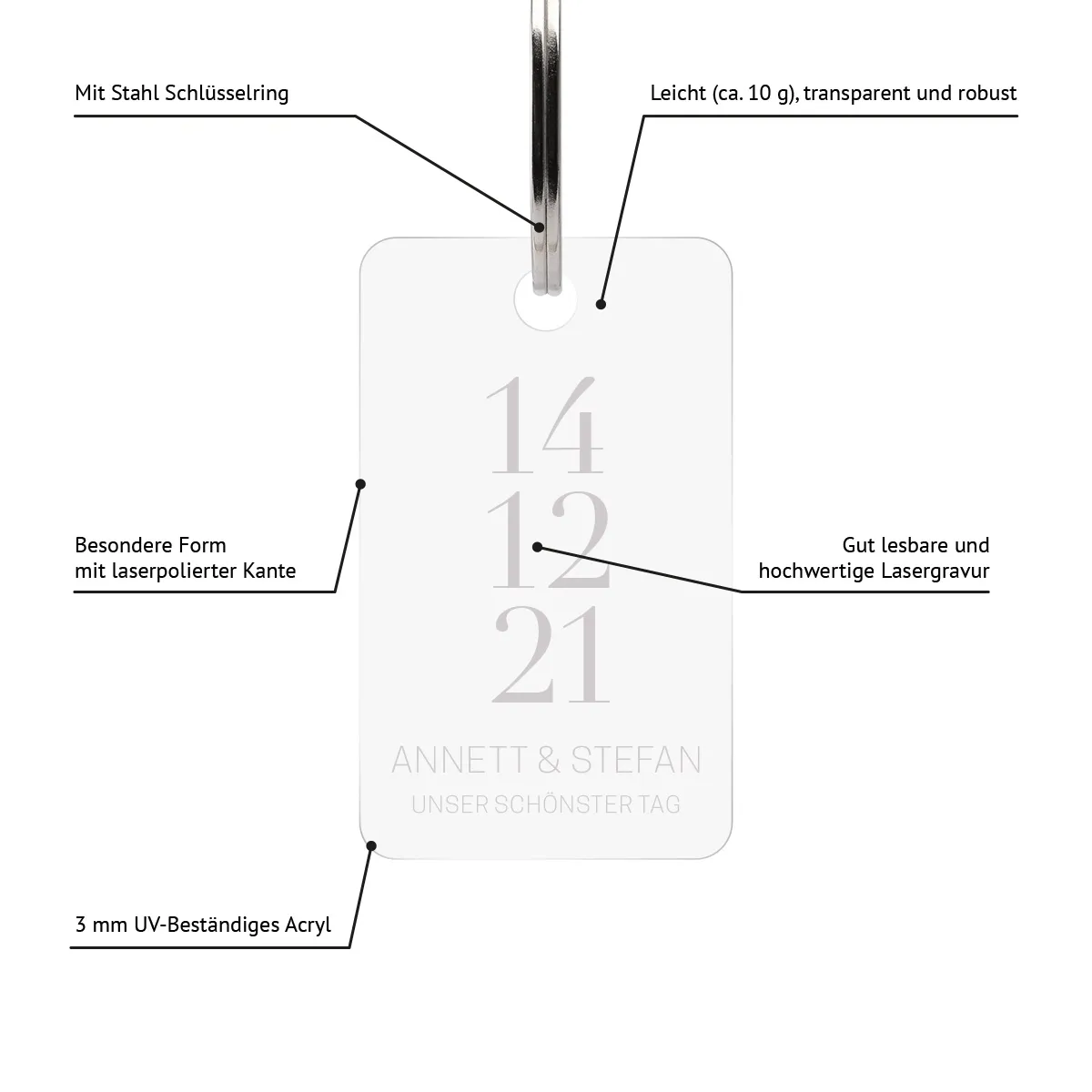 Personalisierter Acrylglas Schlüsselanhänger als Rechteck - Schönster Tag