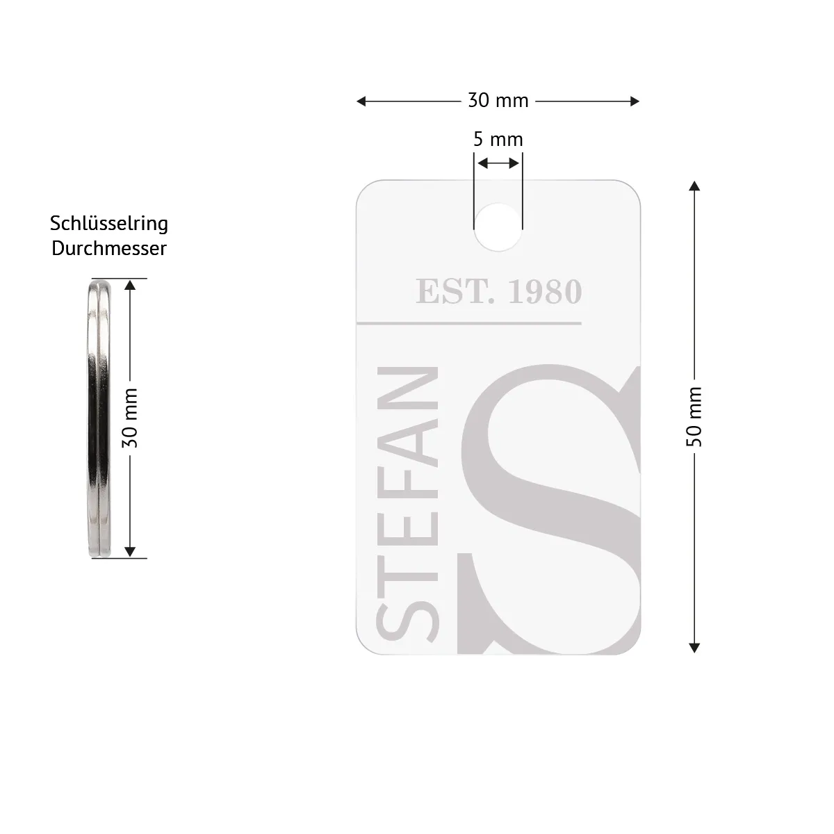 Personalisierter Acrylglas Schlüsselanhänger als Rechteck - Schlichte Initialen