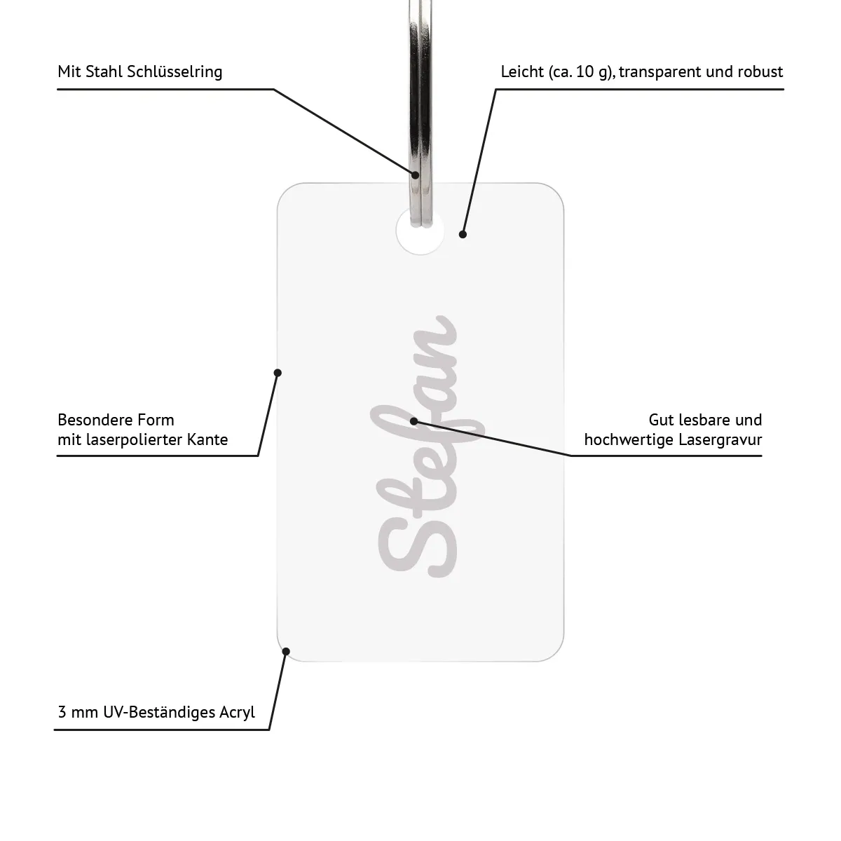 Personalisierter Acrylglas Schlüsselanhänger als Rechteck - Schriftzug Name