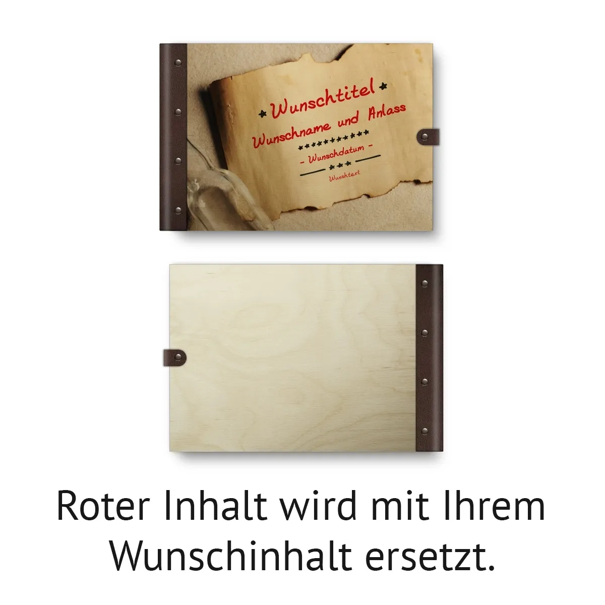 Personalisiertes Geburtstag Gästebuch Birkensperrholz Leder UV-Druck DIN A4 quer - Flaschenpost