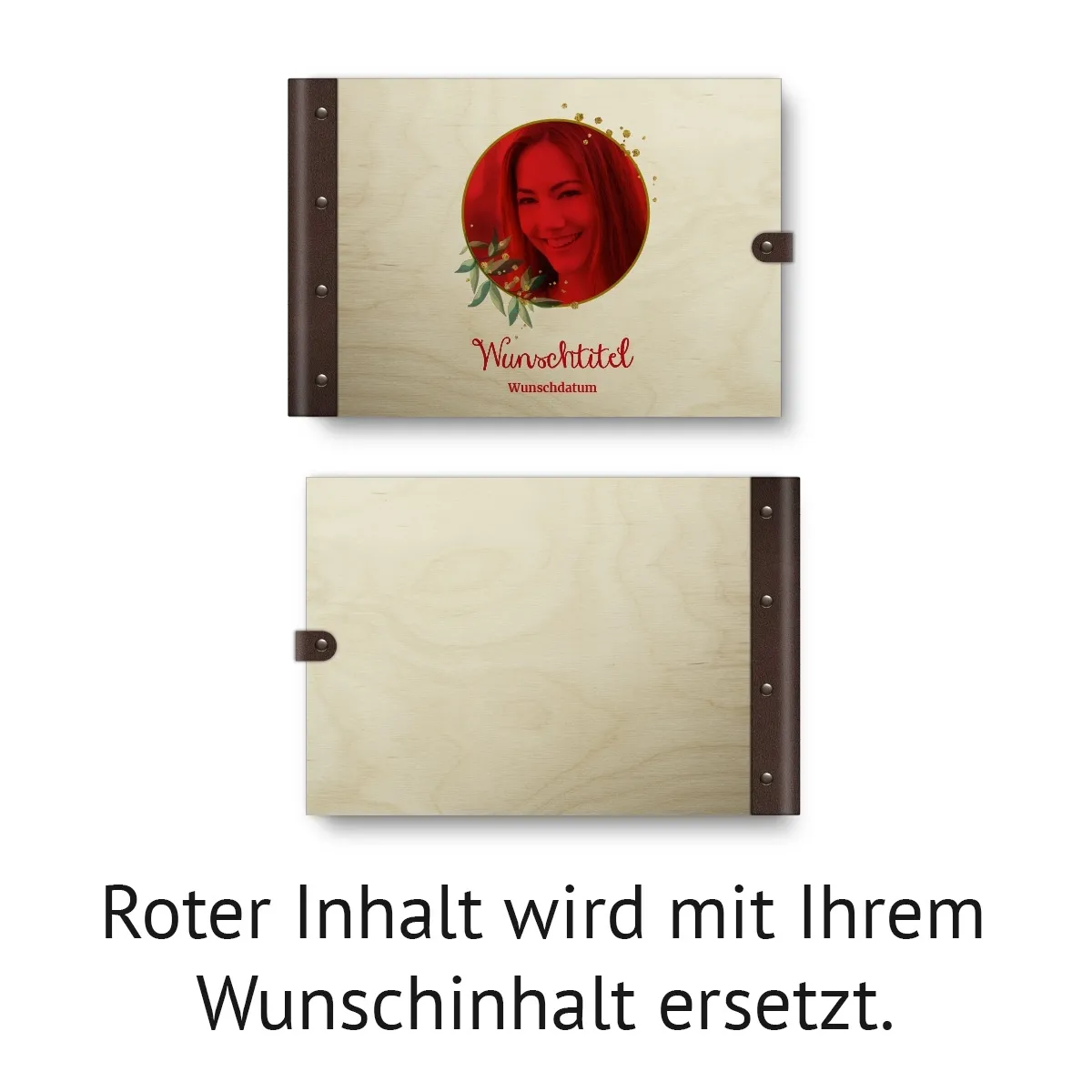 Personalisiertes Konfirmation Gästebuch Birkensperrholz Leder UV-Druck DIN A4 quer - Fotokranz