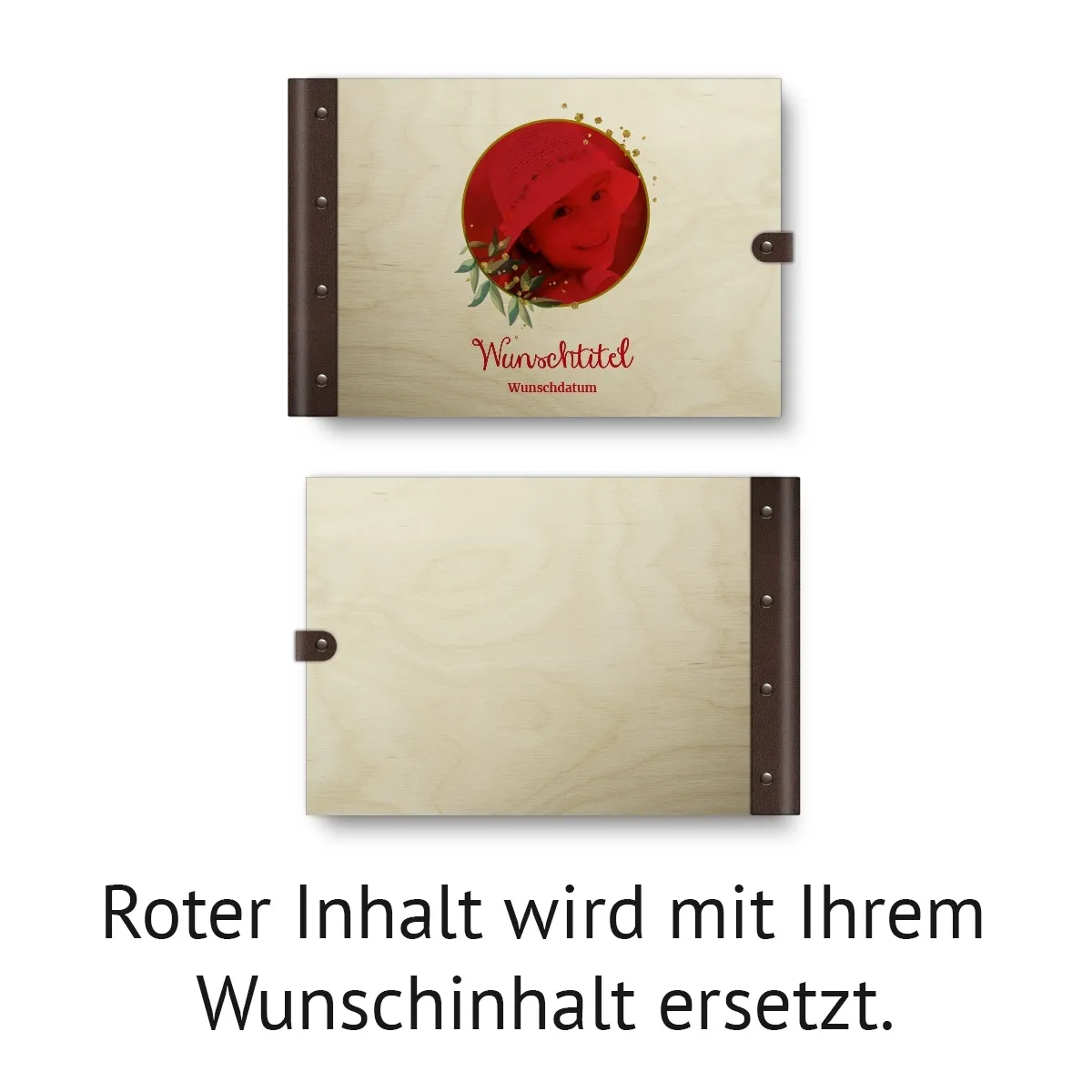 Personalisiertes Kommunion Gästebuch Birkensperrholz Leder UV-Druck DIN A4 quer - Fotokranz