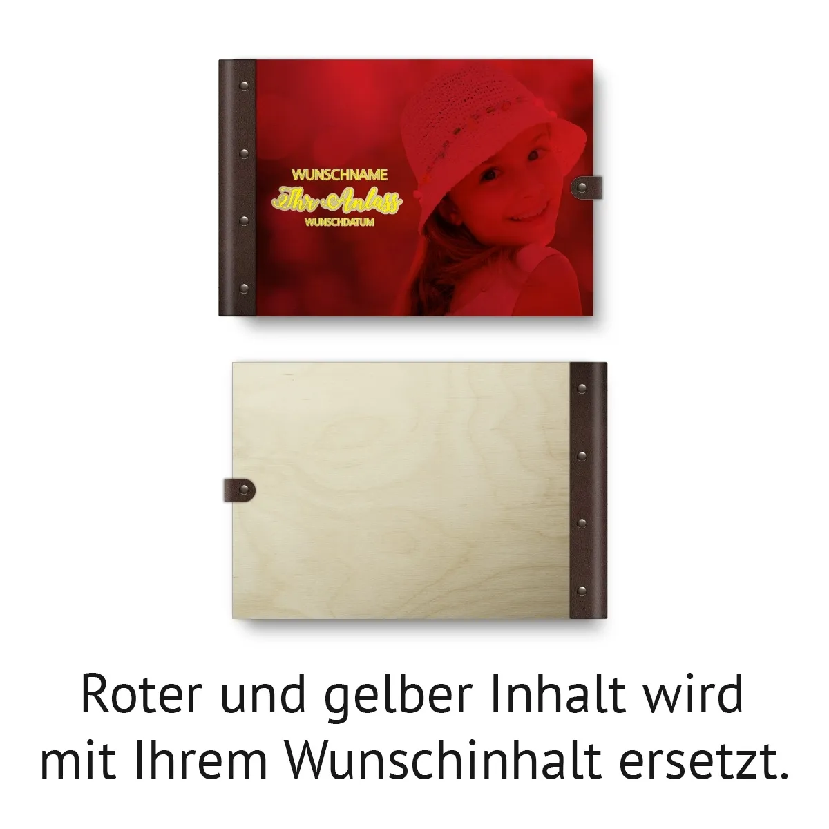 Personalisiertes Kommunion Gästebuch Birkensperrholz Leder UV-Druck DIN A4 quer - Vollfoto