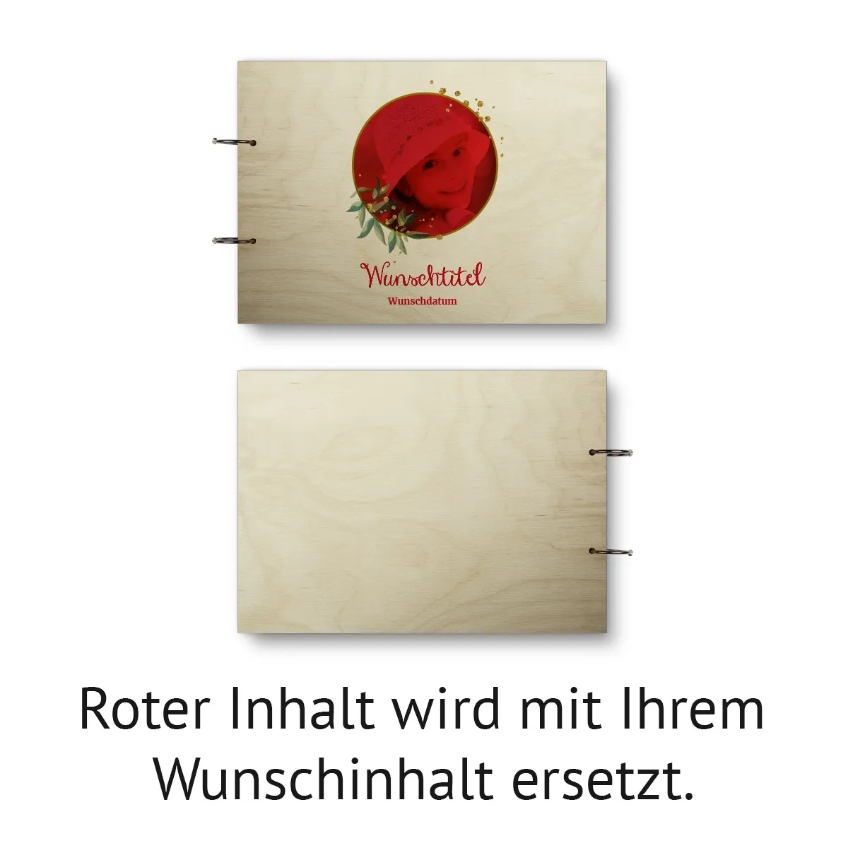 Personalisiertes Kommunion Gästebuch Birkensperrholz Ringbuch UV-Druck DIN A4 quer - Fotokranz