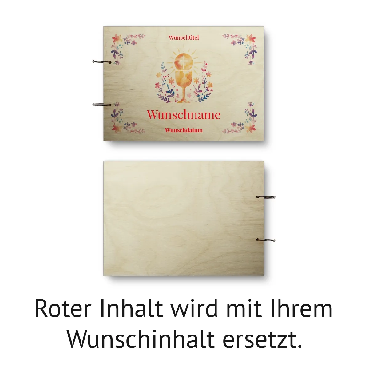 Personalisiertes Konfirmation Gästebuch Birkensperrholz Ringbuch UV-Druck DIN A4 quer - Heiliger Gral