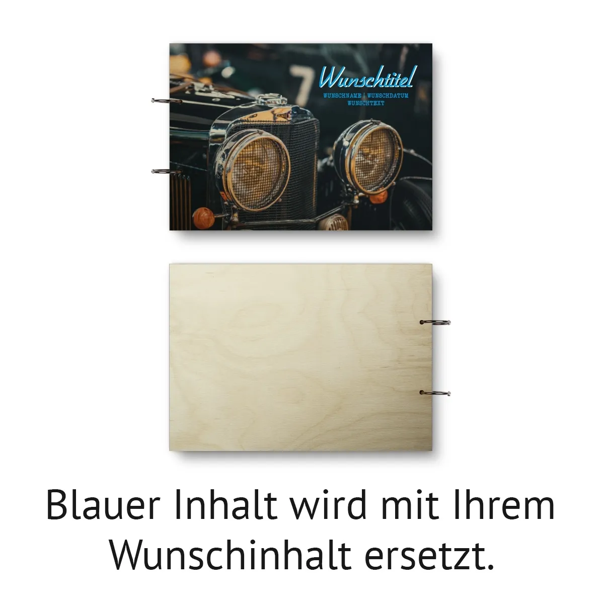 Personalisiertes Geburtstag  Gästebuch Birkensperrholz Ringbuch UV-Druck DIN A4 quer - Oldtimer