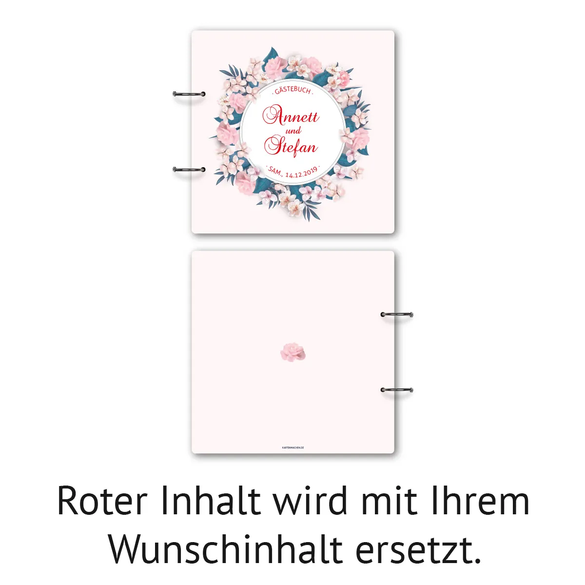 Personalisiertes Holzcover Hochzeit Gästebuch - Blumen Romantik