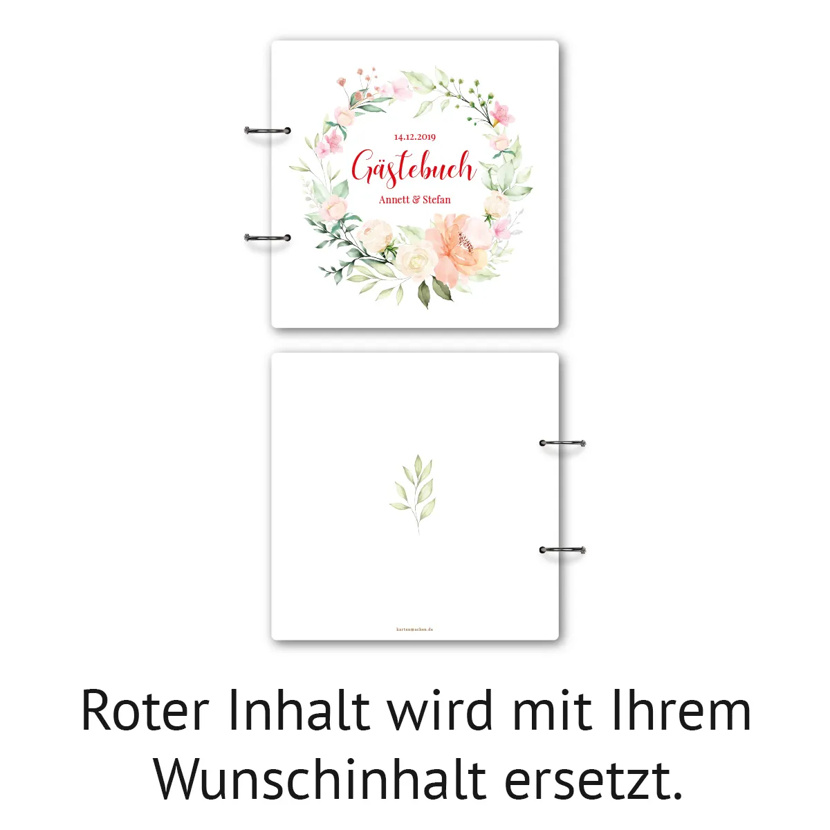 Personalisiertes Holzcover Hochzeit Gästebuch - Blumengold