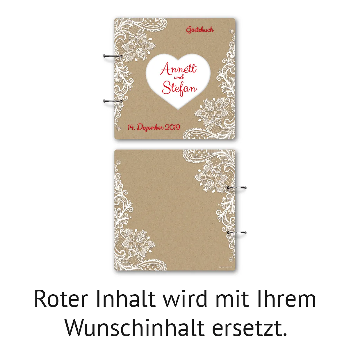 Personalisiertes Holzcover Hochzeit Gästebuch lasergeschnitten - Rustikal Kraftpapier