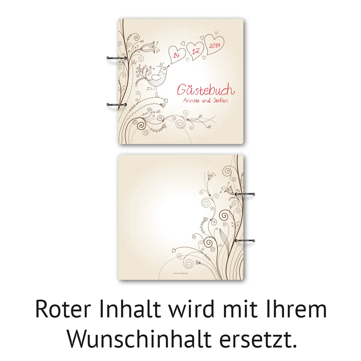 Personalisiertes Holzcover Hochzeit Gästebuch - Liebesbaum