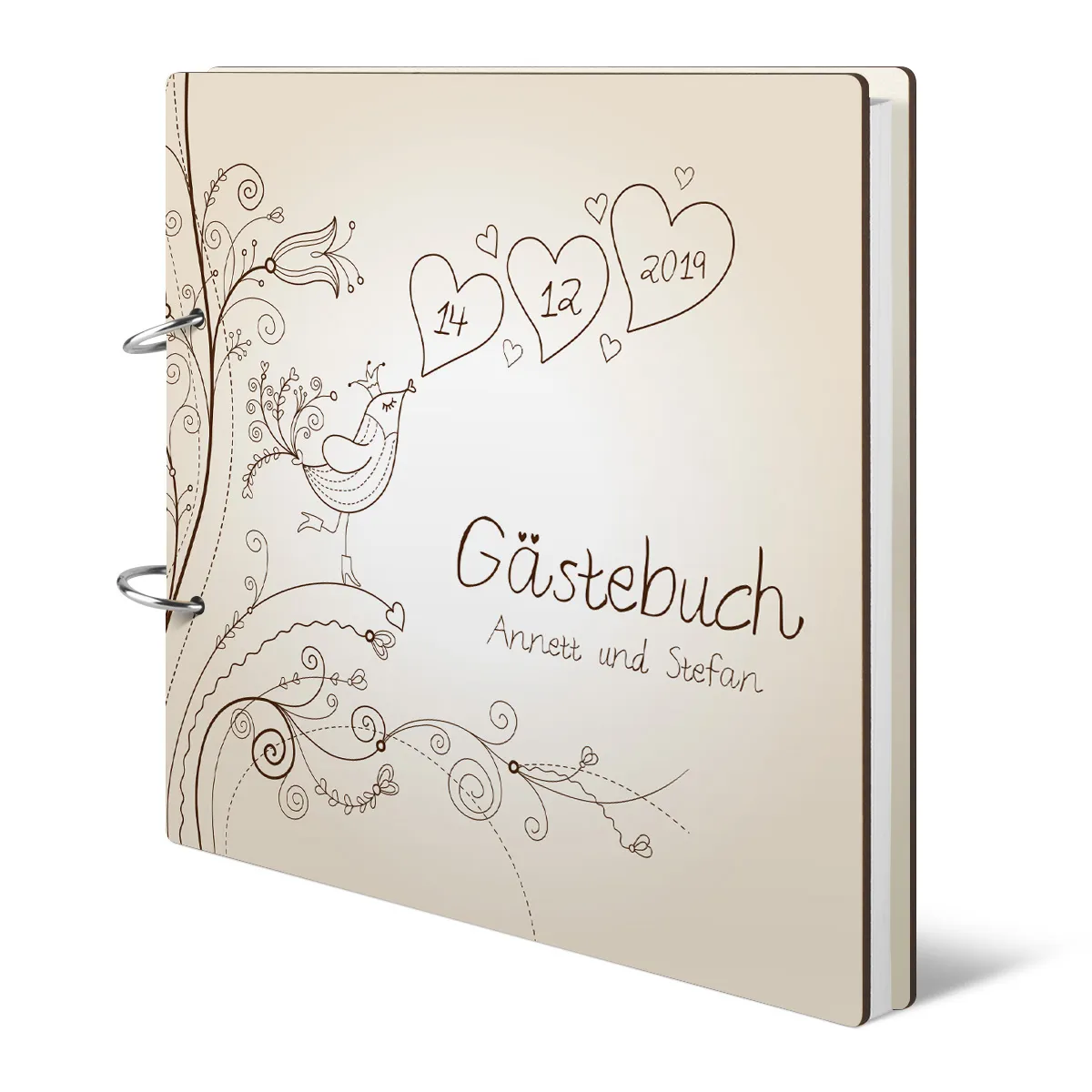 Personalisiertes Holzcover Hochzeit Gästebuch - Liebesbaum