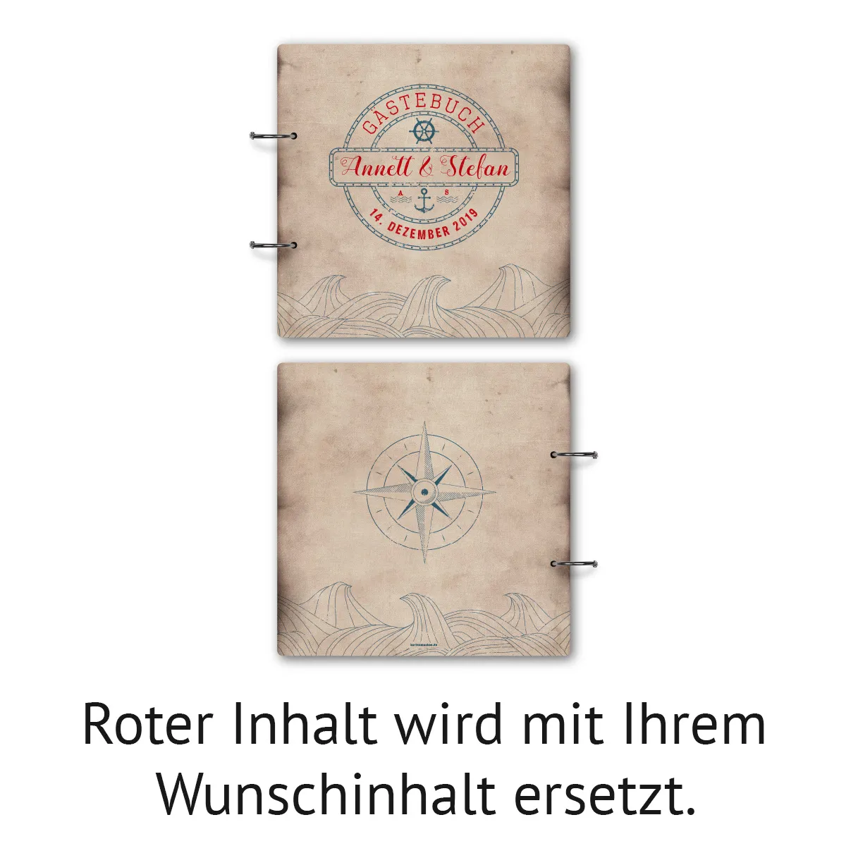 Personalisiertes Holzcover Hochzeit Gästebuch - Maritim