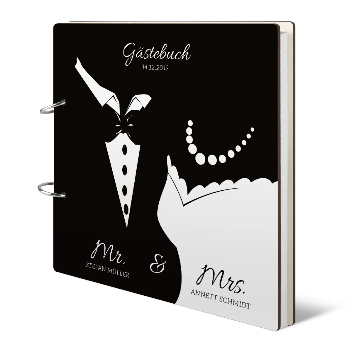 Personalisiertes Holzcover Hochzeit Gästebuch - Mr & Mrs
