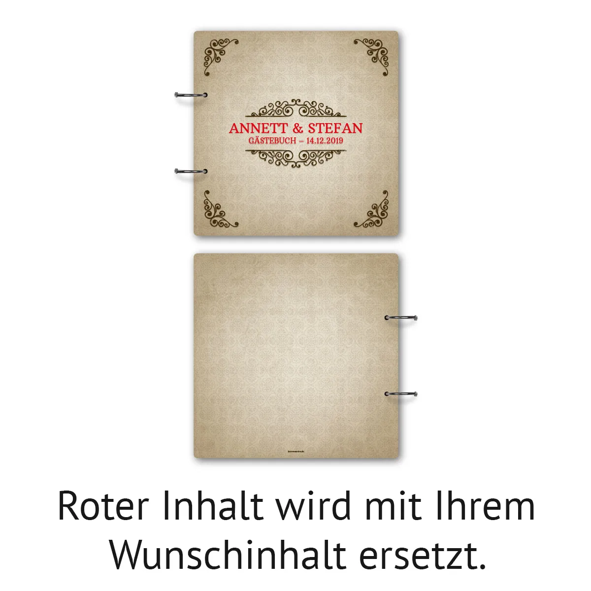 Personalisiertes Holzcover Hochzeit Gästebuch - Vintage