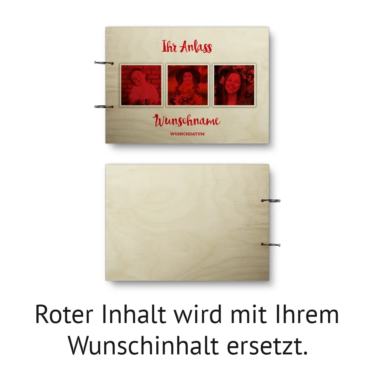 Personalisiertes Jugendweihe Ring Gästebuch Birkensperrholz DIN A4 quer - Foto-Streifen