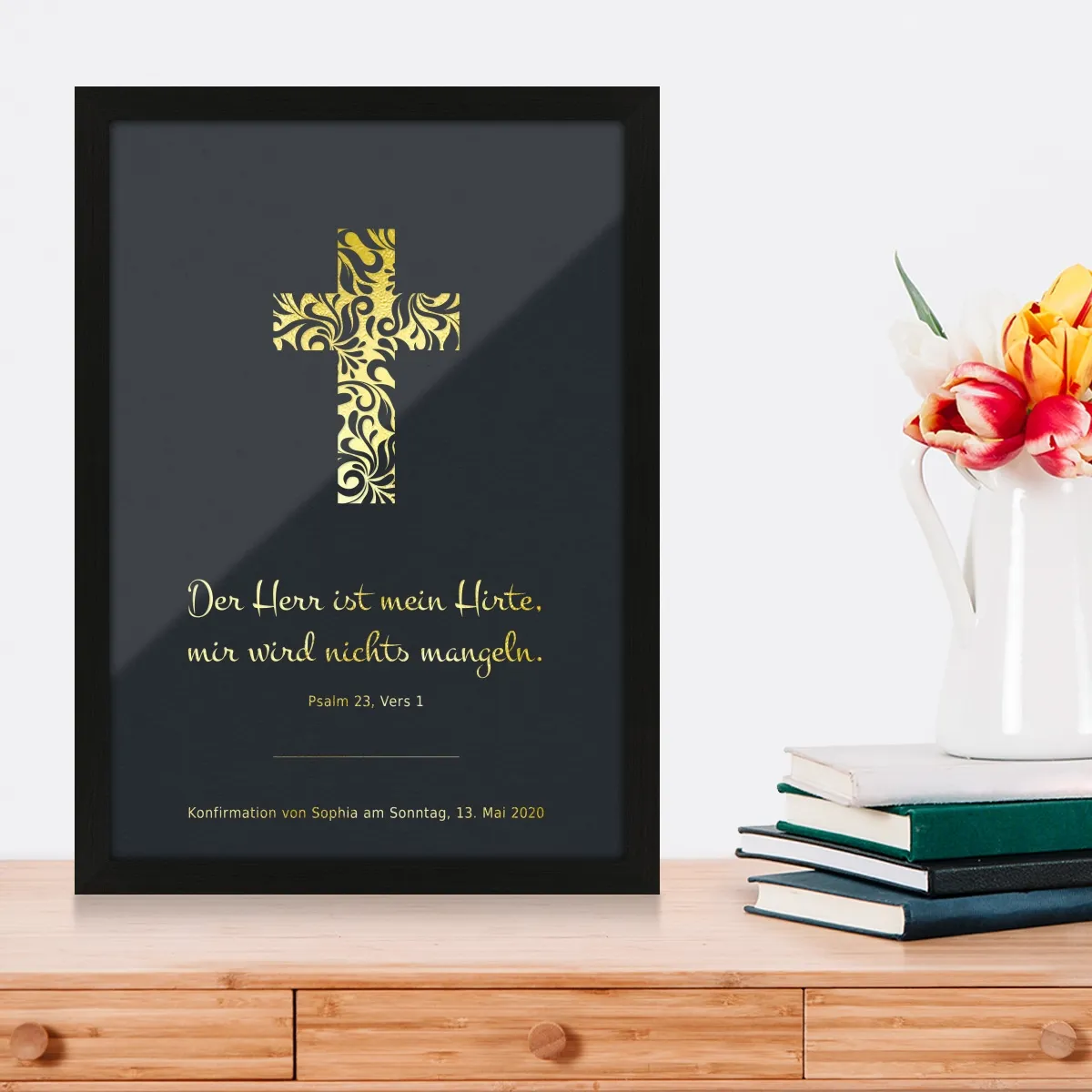 Personalisiertes Kunstdruck Poster mit Heißfolienprägung - Blumenkreuz