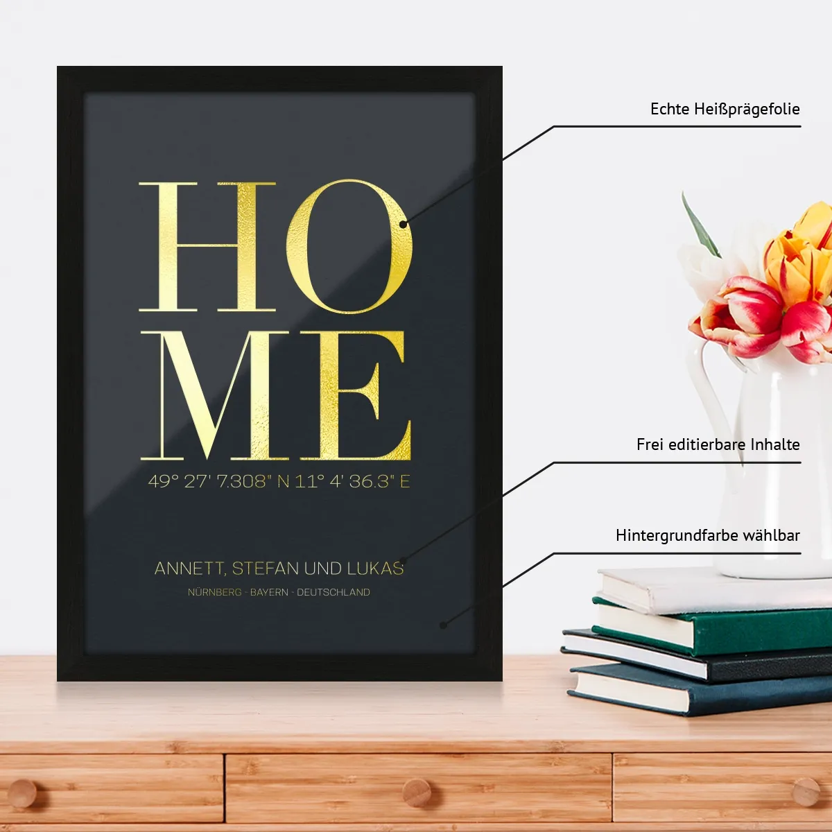 Personalisiertes Kunstdruck Poster mit Heißfolienprägung - Home