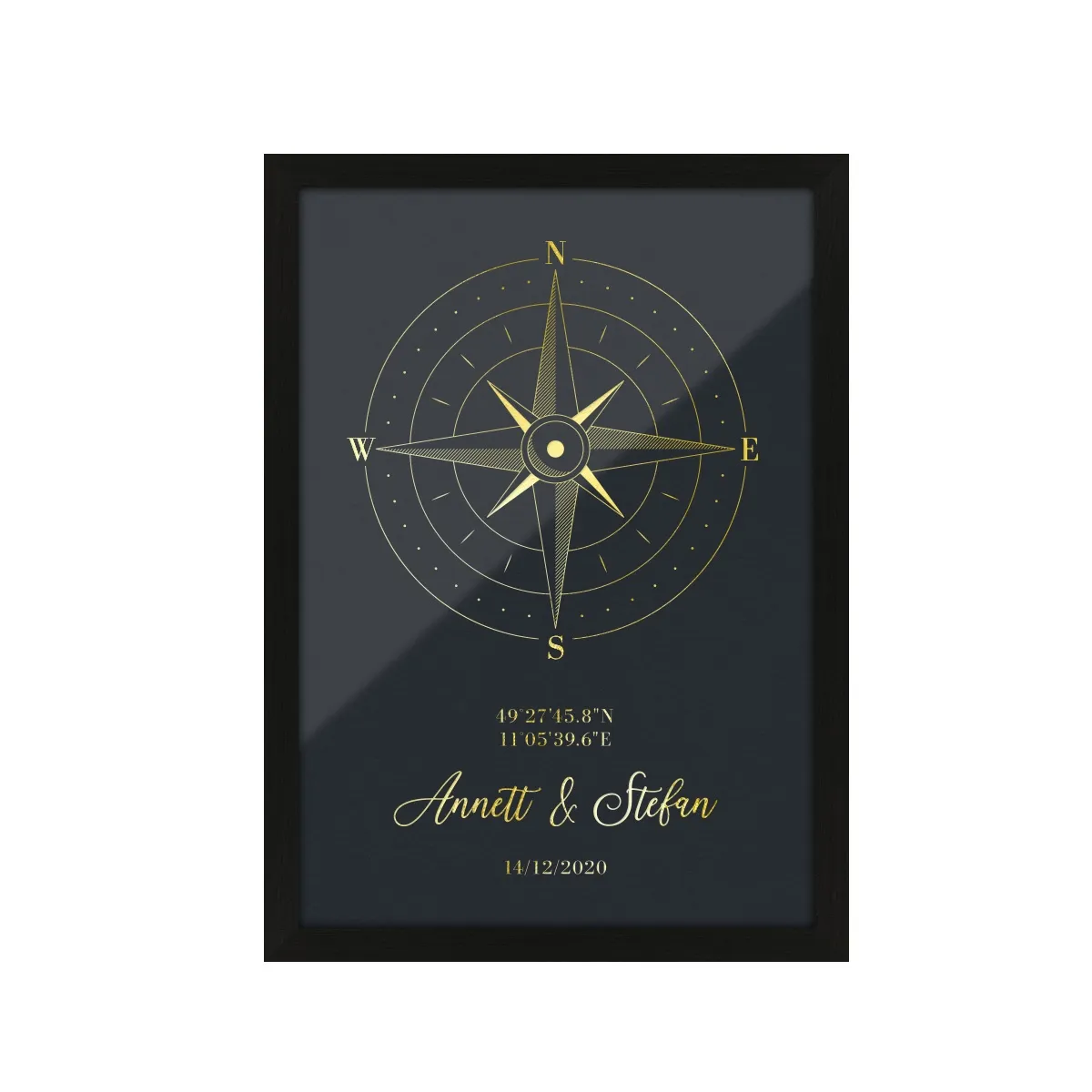 Personalisiertes Kunstdruck Poster mit Heißfolienprägung - Kompass