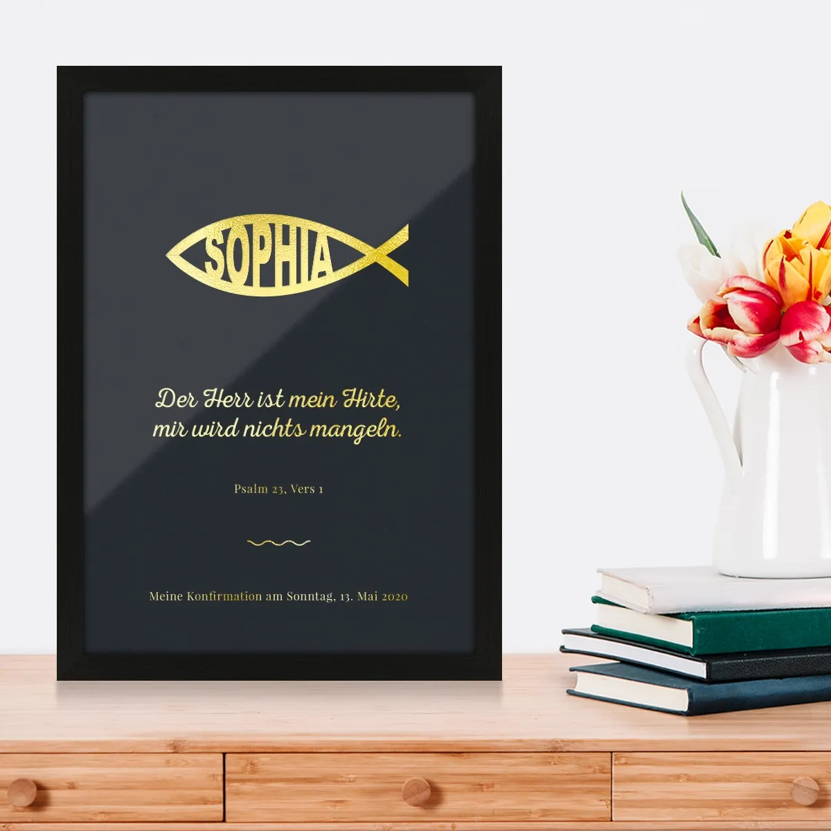 Personalisiertes Kunstdruck Poster mit Heißfolienprägung - Moderner Jesus Fisch