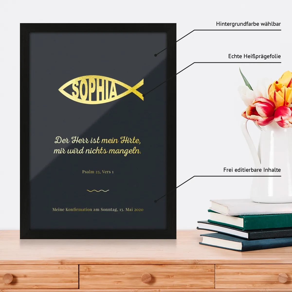 Personalisiertes Kunstdruck Poster mit Heißfolienprägung - Moderner Jesus Fisch