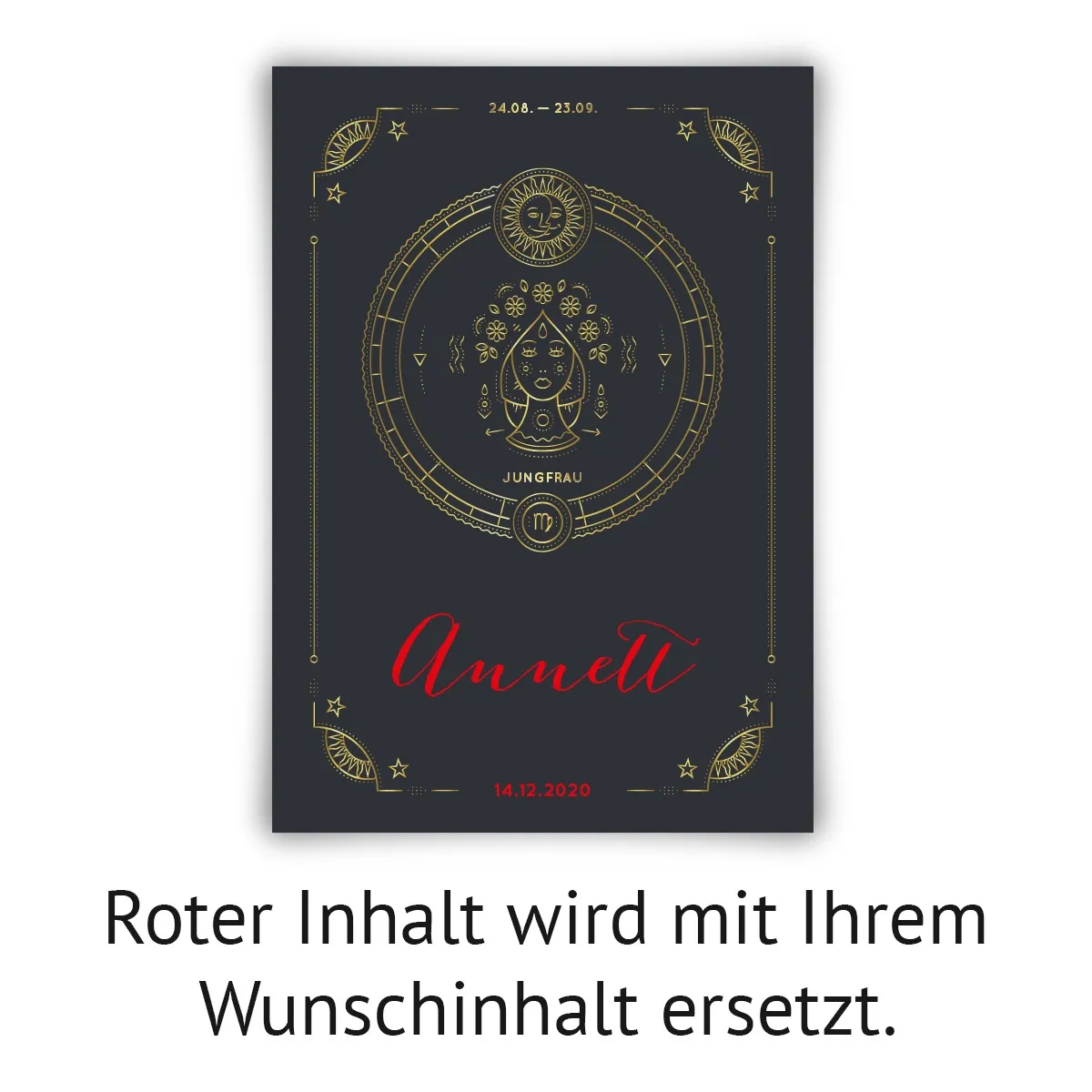 Personalisiertes Kunstdruck Poster mit Heißfolienprägung - Sternzeichen Jungfrau