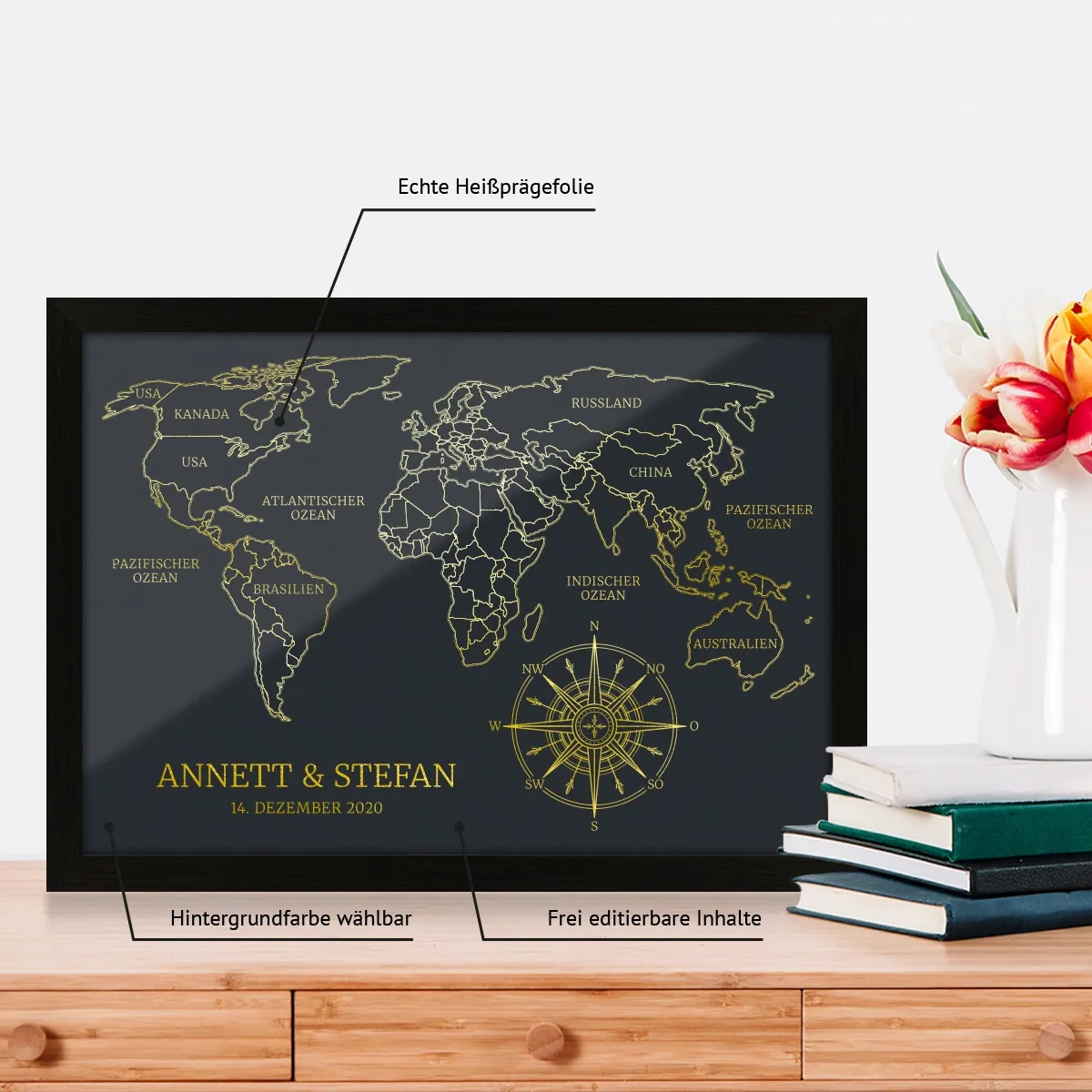 Personalisiertes Kunstdruck Poster mit Heißfolienprägung - Weltkarte