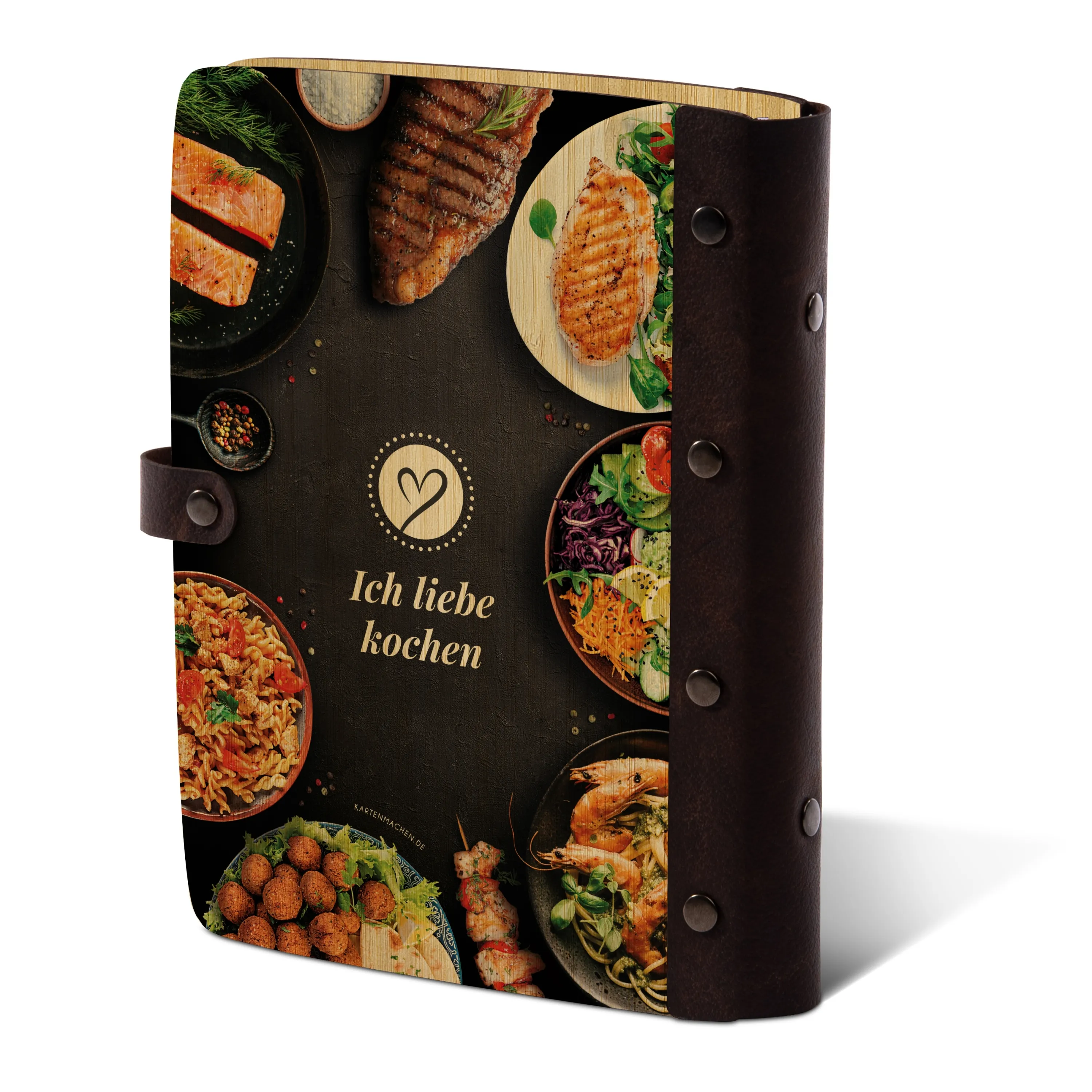Personalisiertes Kochbuch Bambus mit Leder und UV-Druck - Lieblingsrezepte