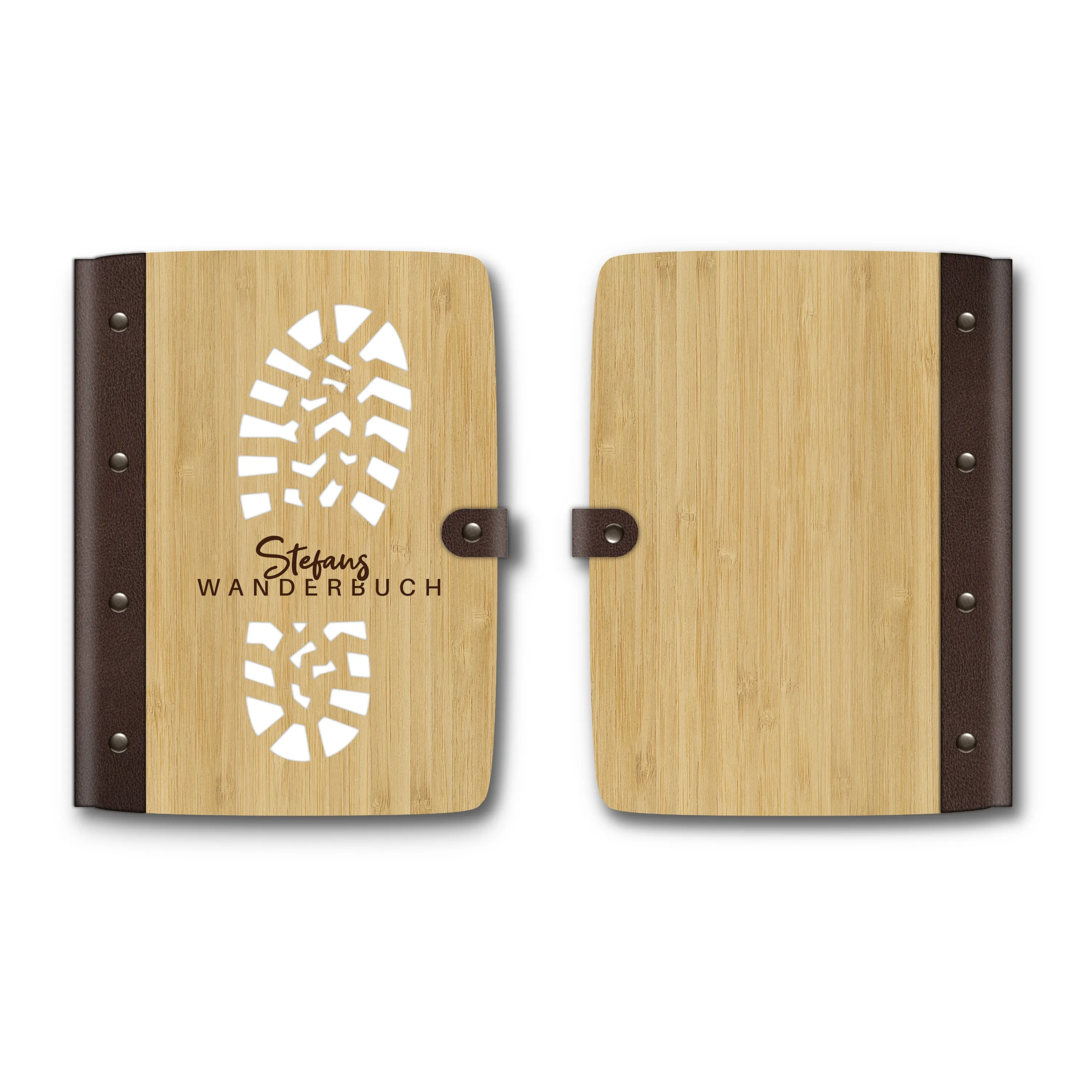 Personalisiertes Notizbuch Bambus mit Lederrücken - Wanderschuh