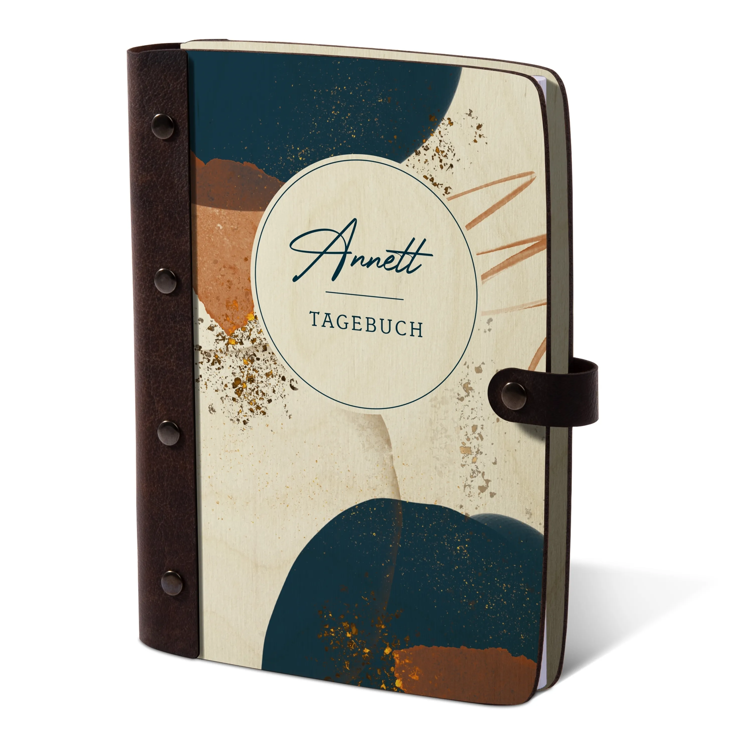 Personalisiertes Notizbuch Birkensperrholz mit Leder und UV-Druck - Modernes Aquarell