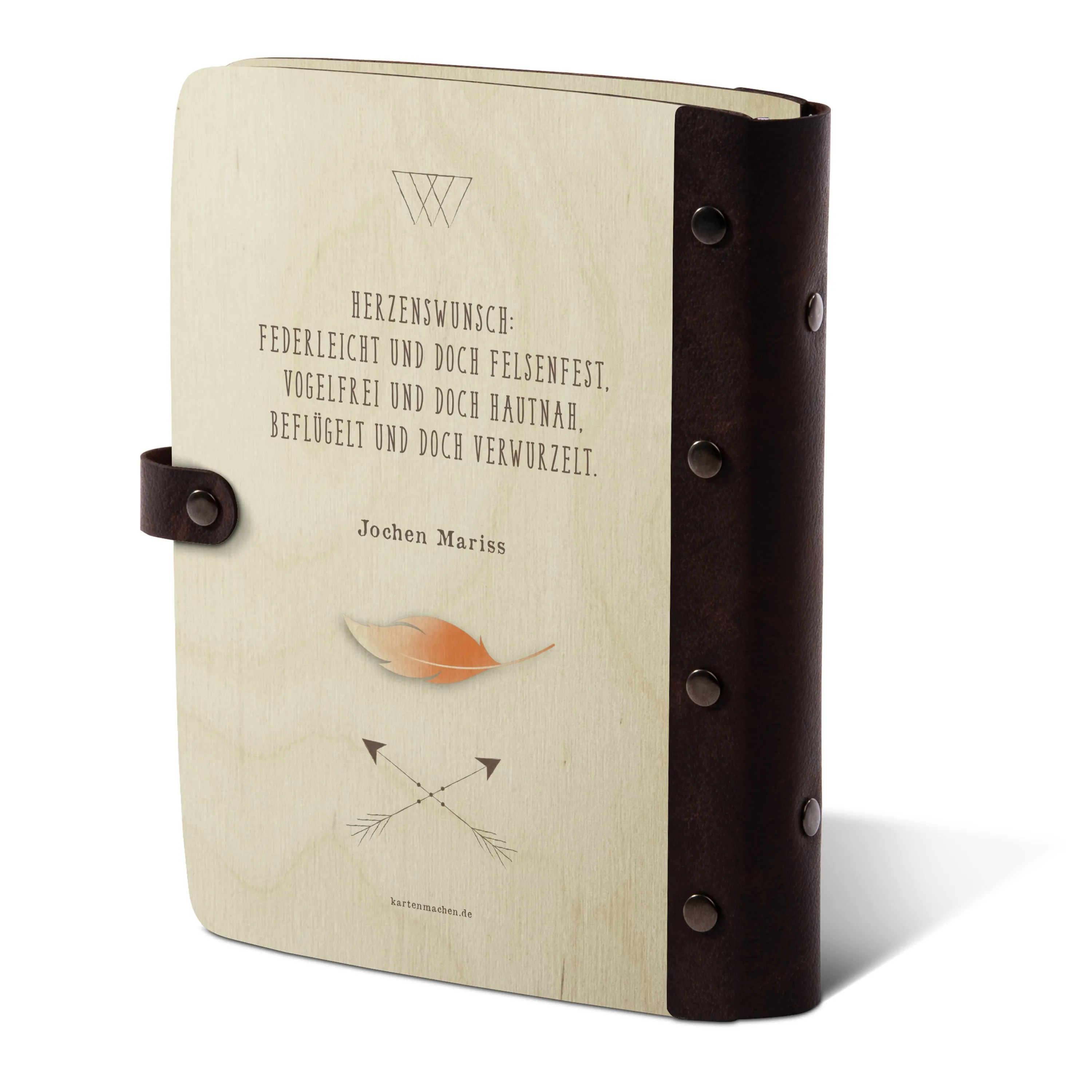 Personalisiertes Notizbuch Birkensperrholz mit Leder und UV-Druck - Traumfänger