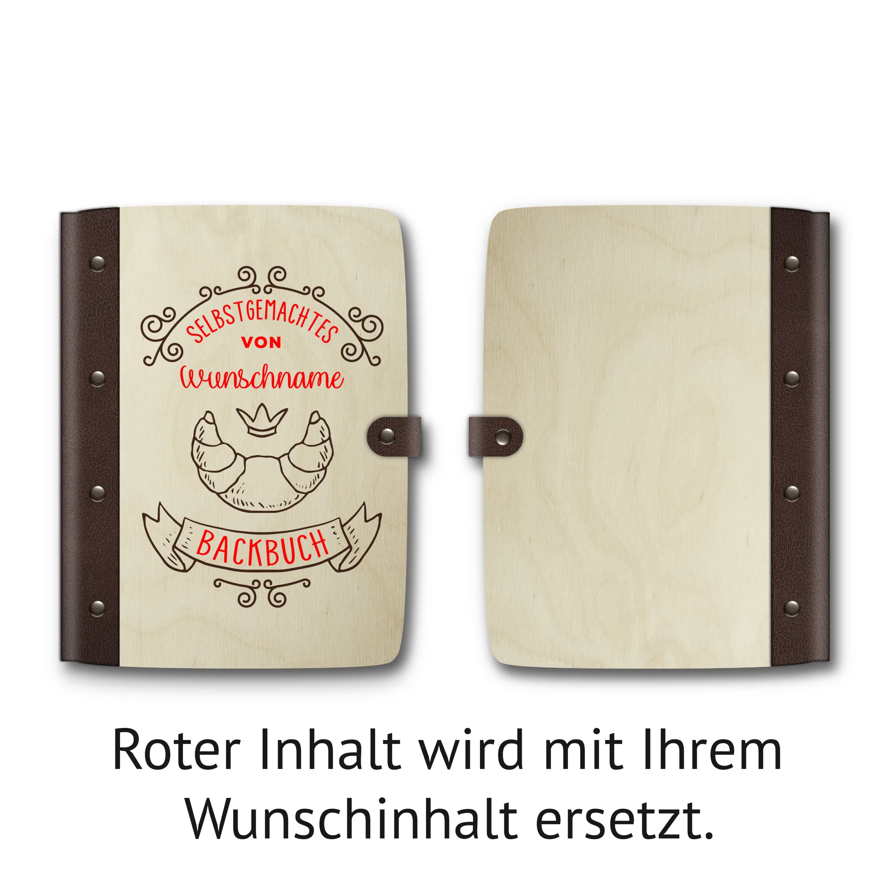 Personalisiertes Notizbuch Birkensperrholz mit Lederrücken - Backbuch