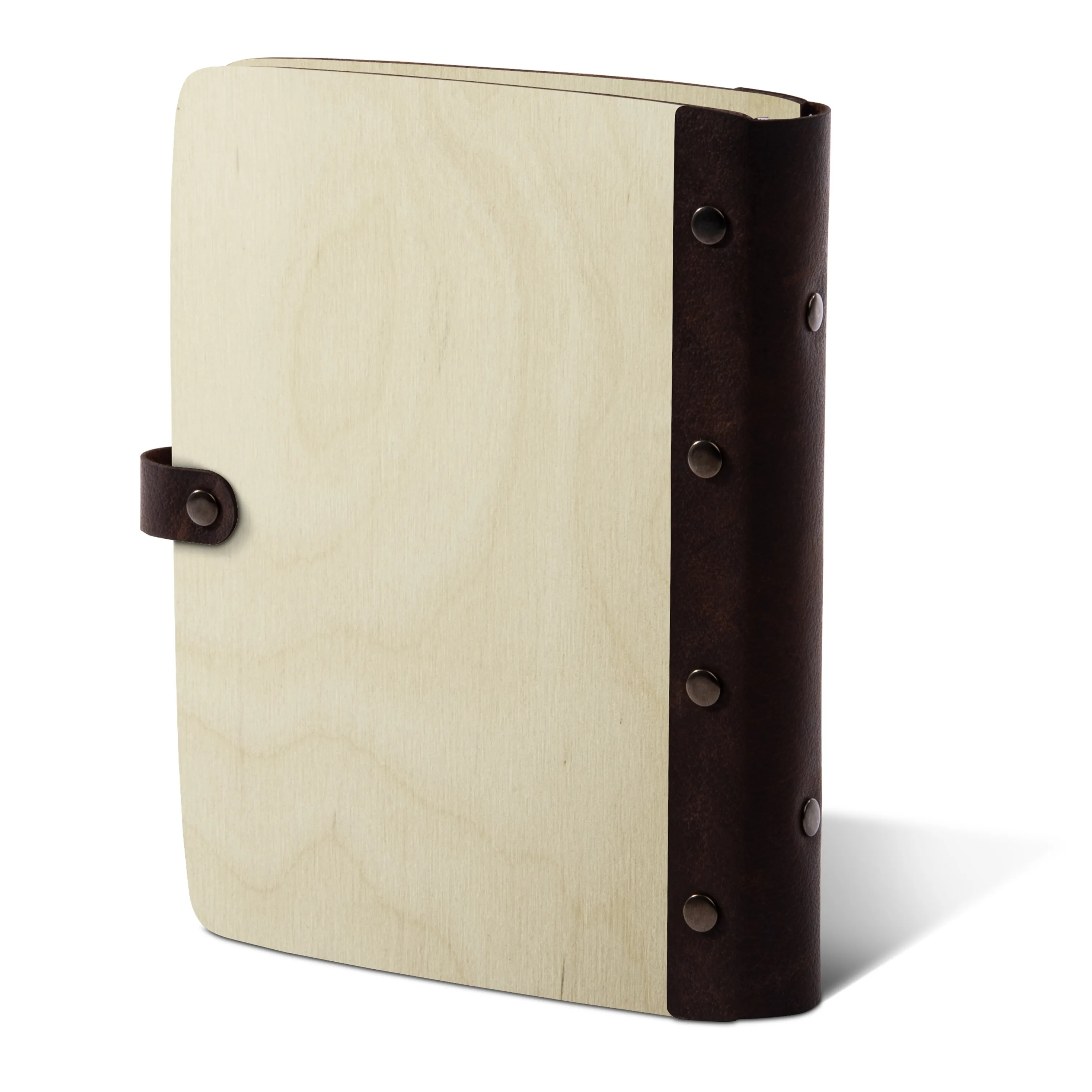 Personalisiertes Notizbuch Birkensperrholz mit Lederrücken - Eigene Gravurdatei hochladen