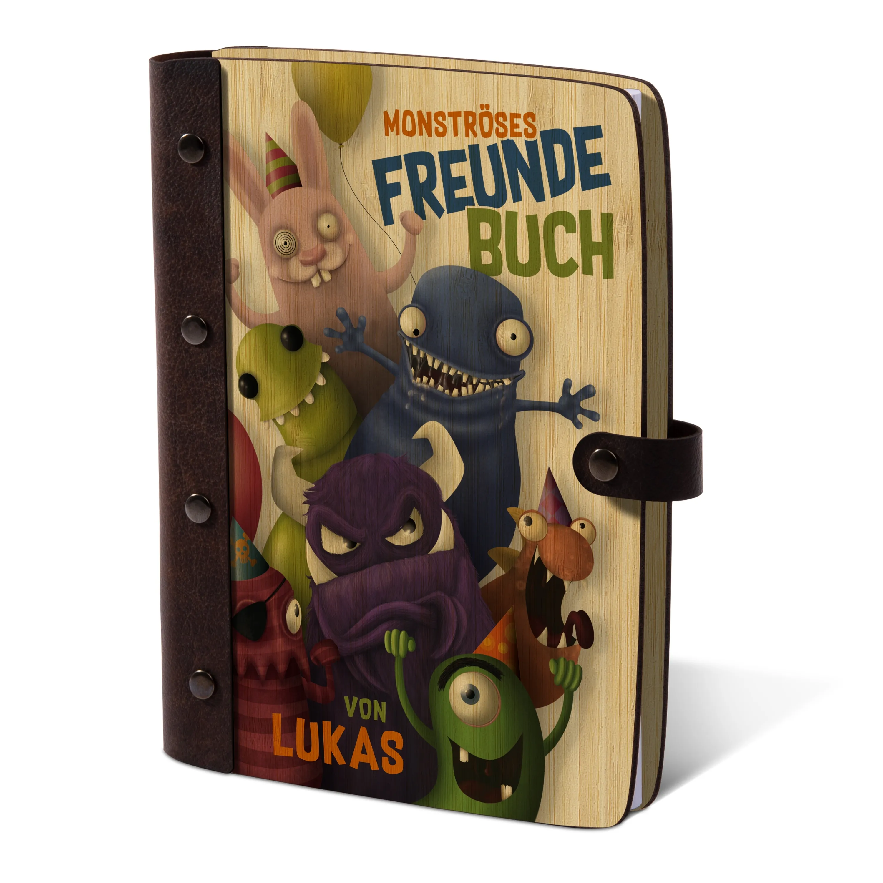 Personalisiertes Notizbuch / Tagebuch Bambus für Kinder - Monster Freundebuch