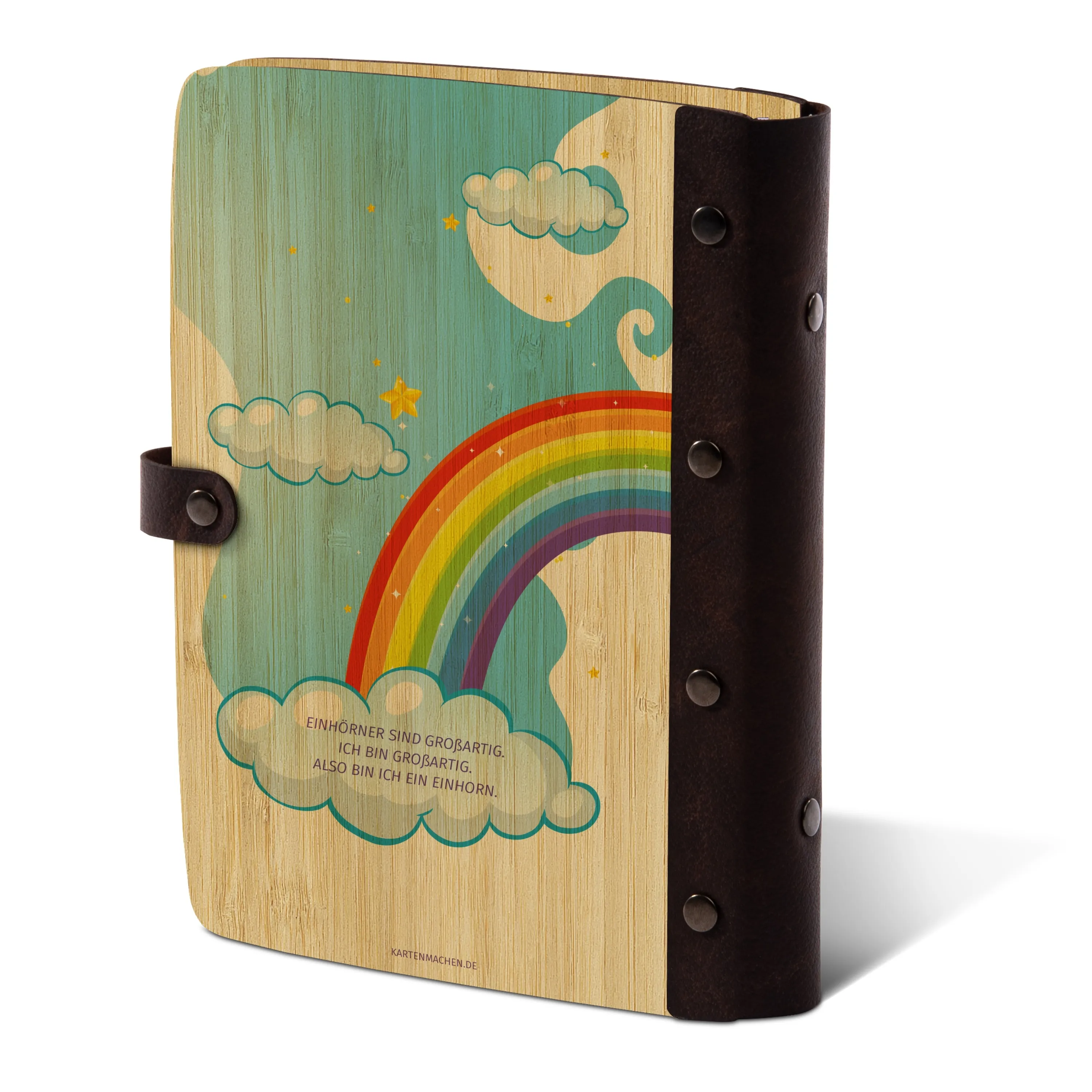 Personalisiertes Notizbuch / Tagebuch Bambus für Kinder - Regenbogeneinhron