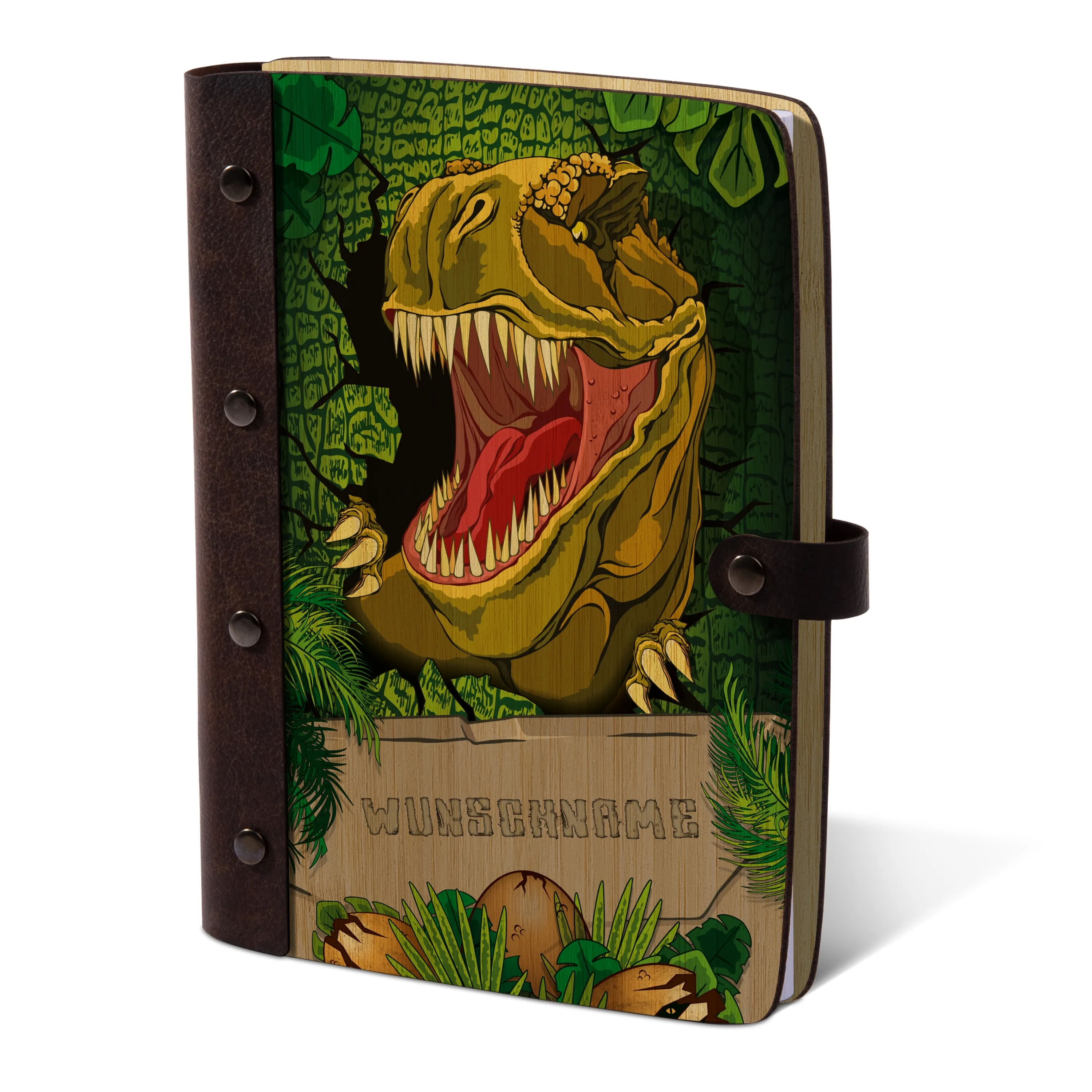 Personalisiertes Notizbuch / Tagebuch Bambus für Kinder - T-Rex