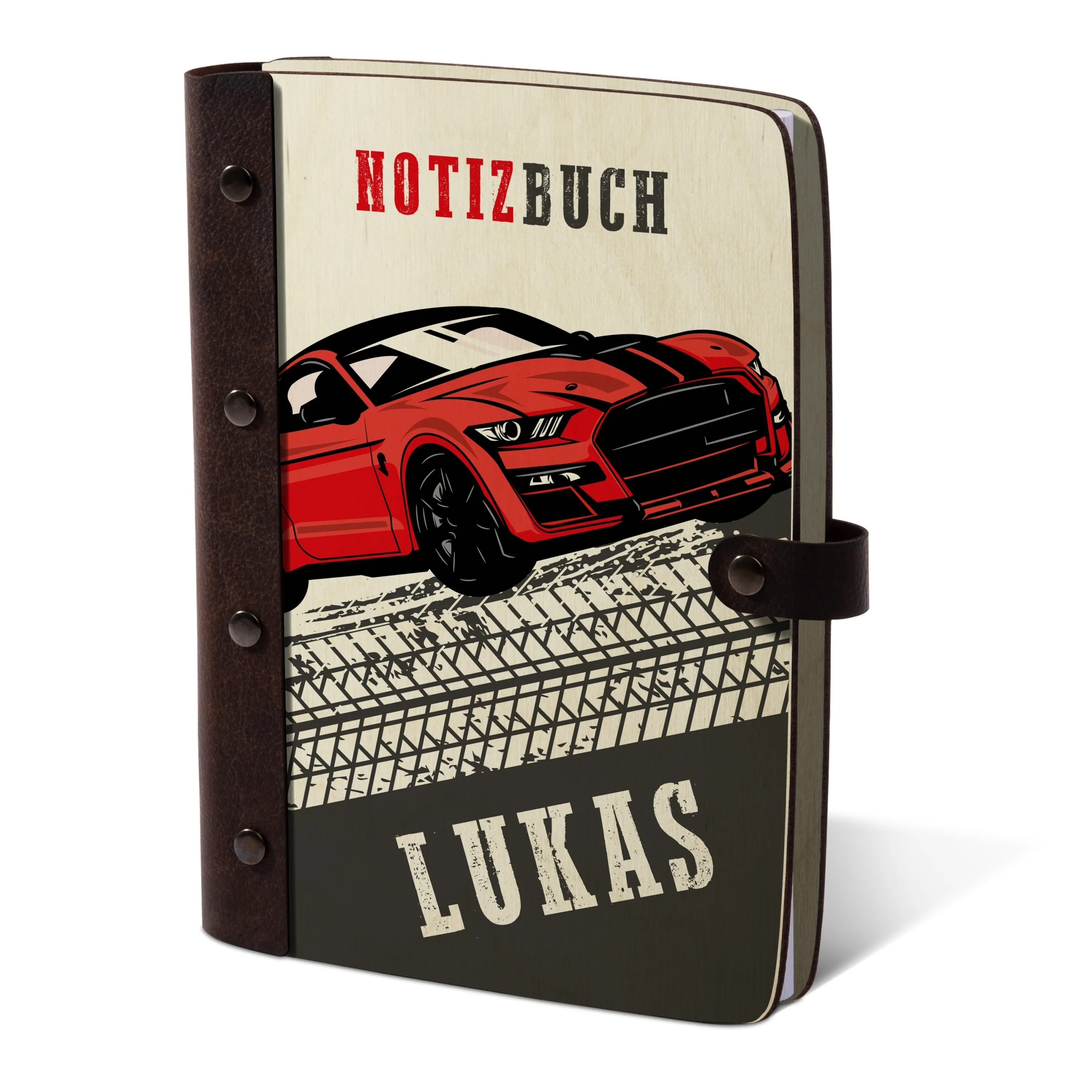 Personalisiertes Notizbuch / Tagebuch Birkensperrholz für Kinder - Auto
