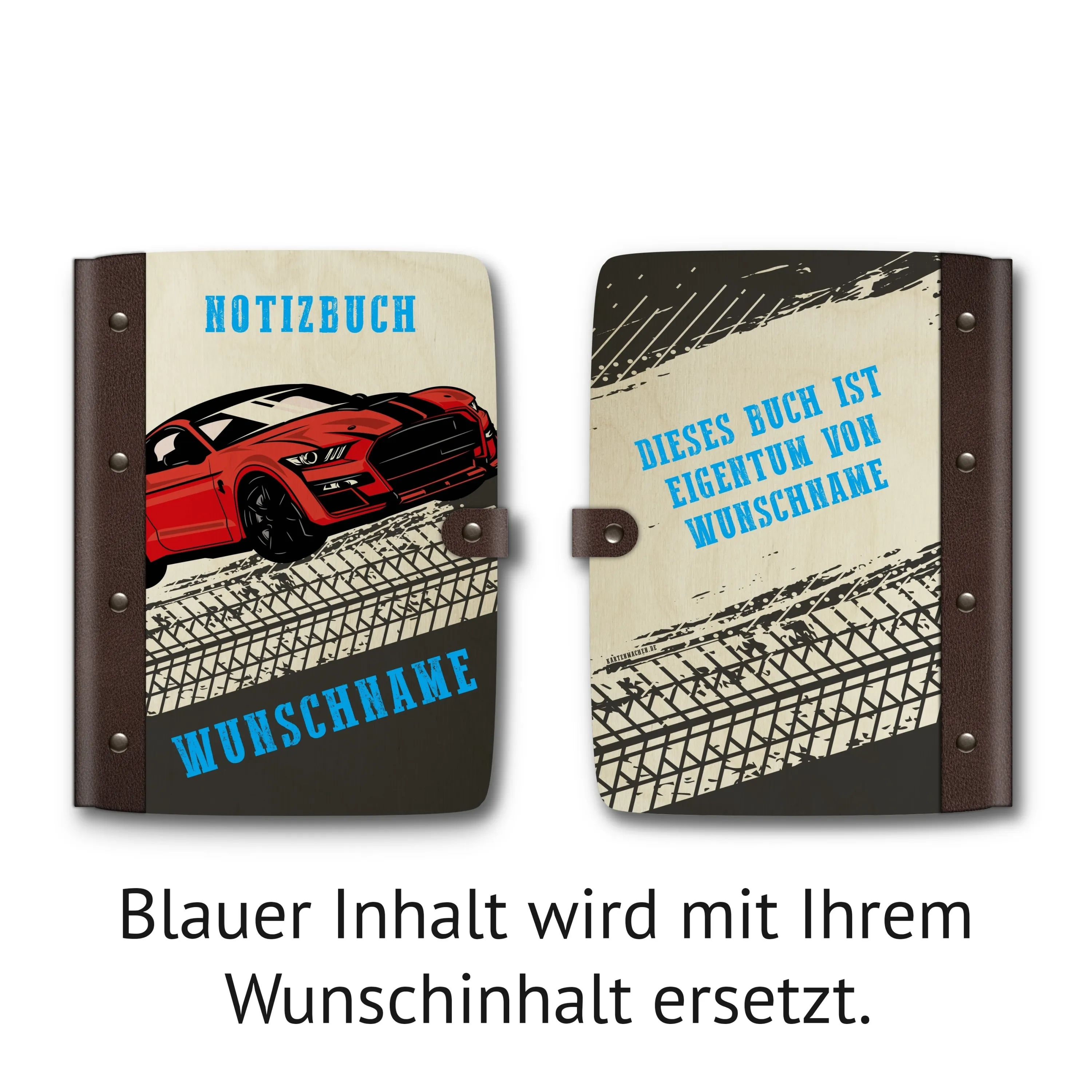 Personalisiertes Notizbuch / Tagebuch Birkensperrholz für Kinder - Auto