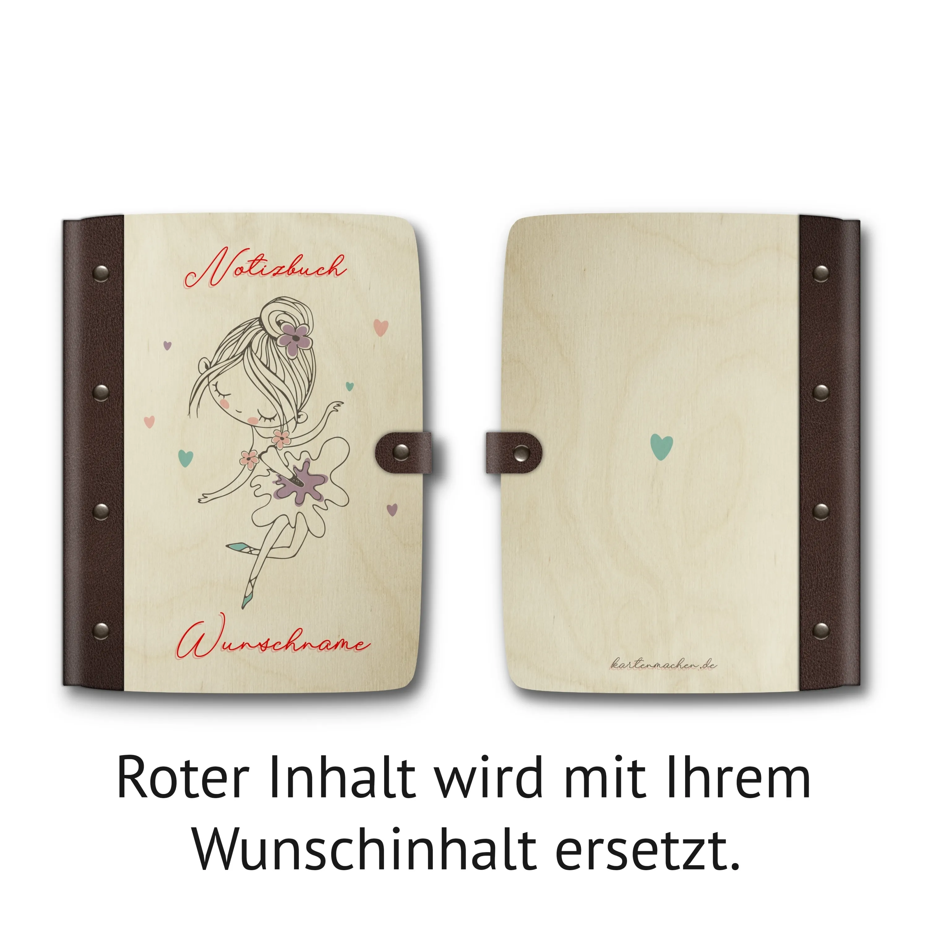 Personalisiertes Notizbuch / Tagebuch Birkensperrholz für Kinder - Ballerina