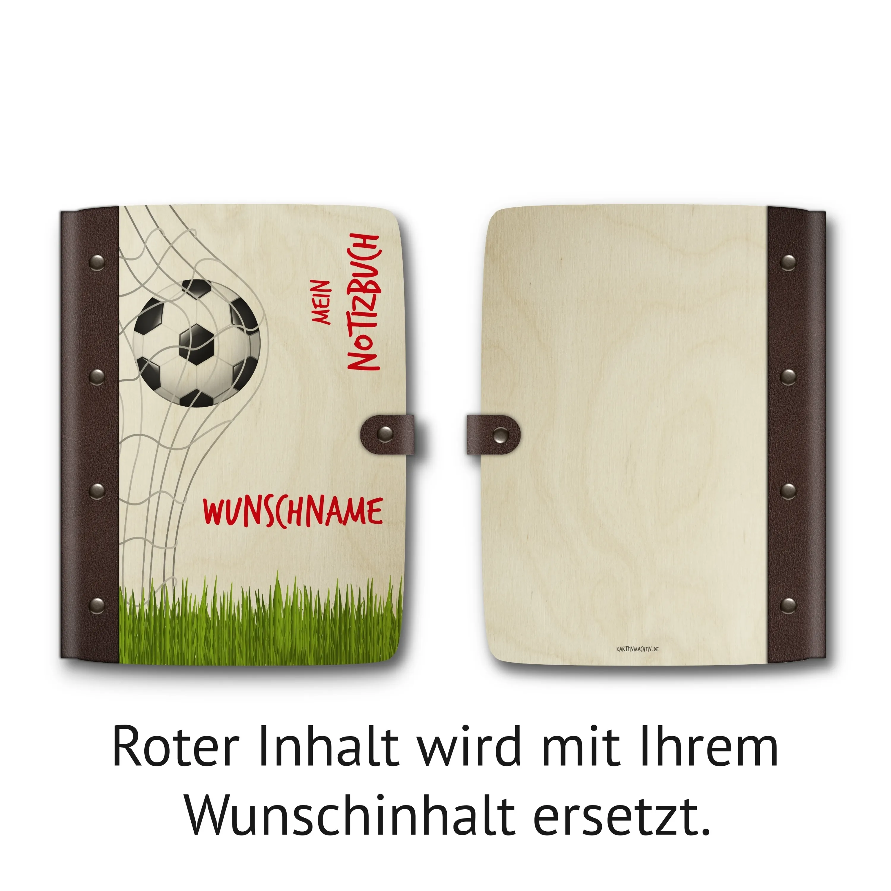 Personalisiertes Notizbuch / Tagebuch Birkensperrholz für Kinder - Fußball