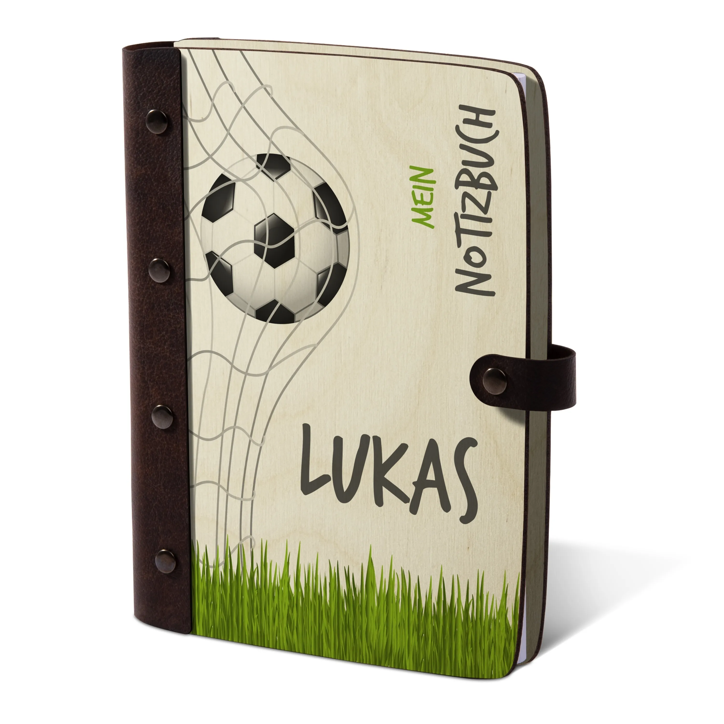 Personalisiertes Notizbuch / Tagebuch Birkensperrholz für Kinder - Fußball