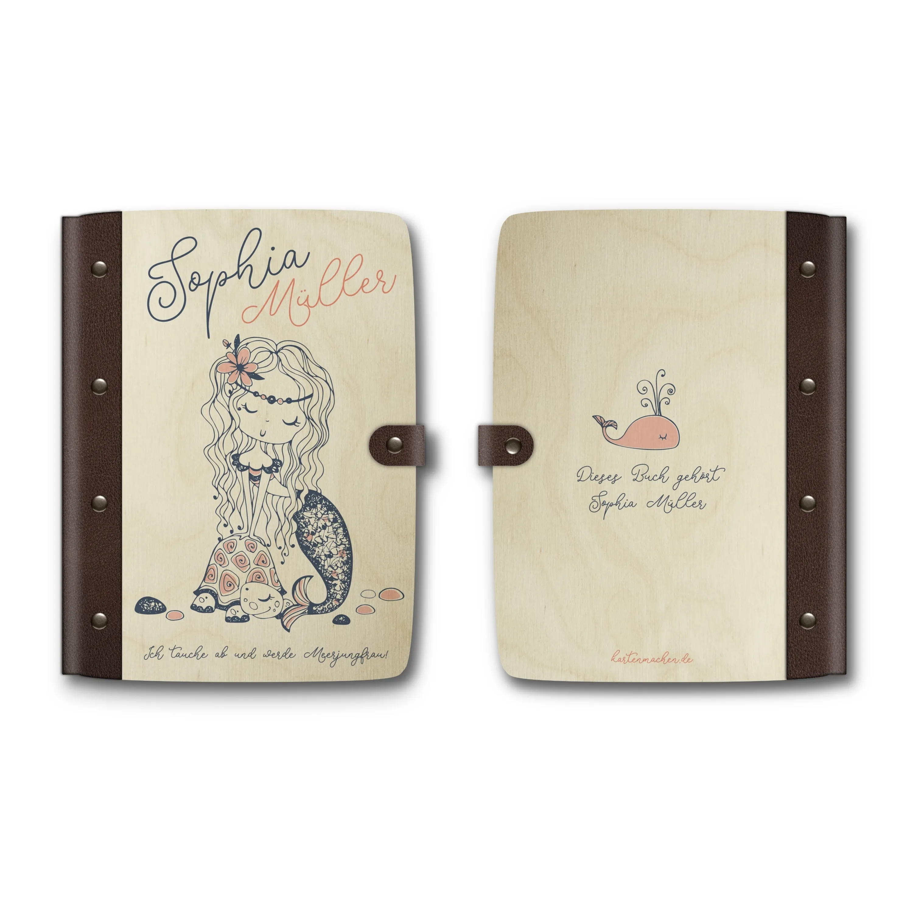 Personalisiertes Notizbuch / Tagebuch Birkensperrholz für Kinder - Meerjungfrau